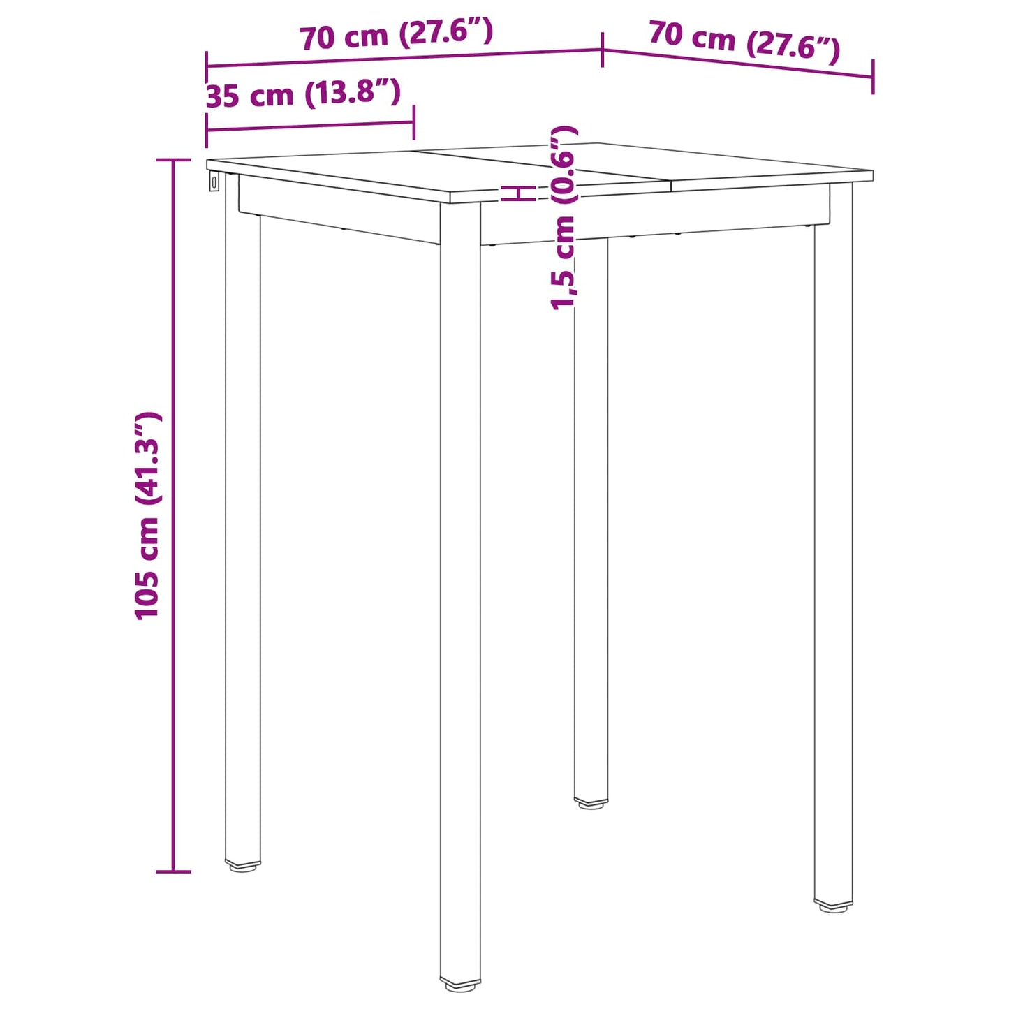 Bartafel Wit 70 x 70 x 105 cm Massief grenenhout is nu te koop bij PeponiXL, paradijselijk wonen!