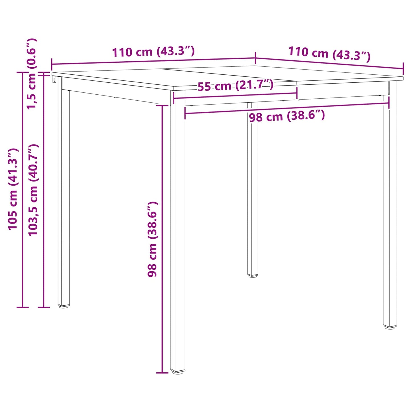 Bartafel Wit 110 x 110 x 105 cm Massief grenenhout is nu te koop bij PeponiXL, paradijselijk wonen!
