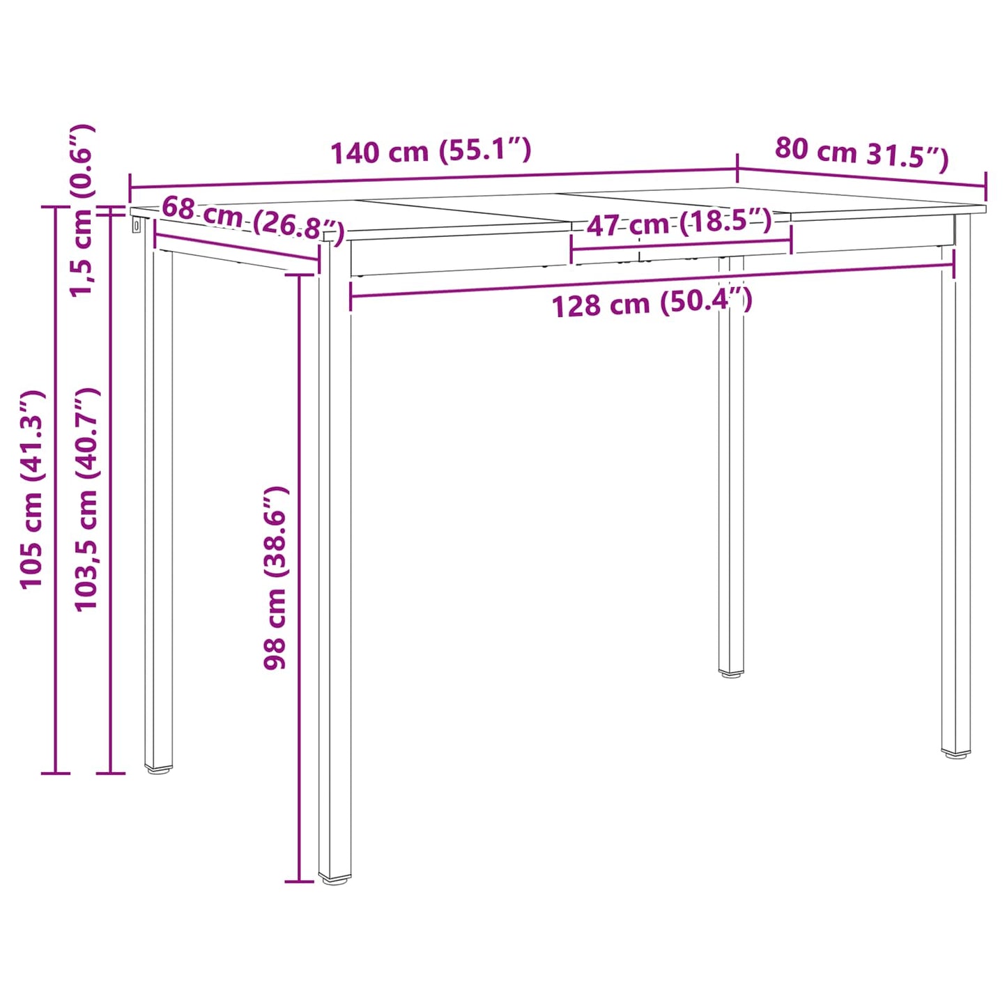 Bartafel Wit 140 x 80 x 105 cm Massief grenenhout is nu te koop bij PeponiXL, paradijselijk wonen!