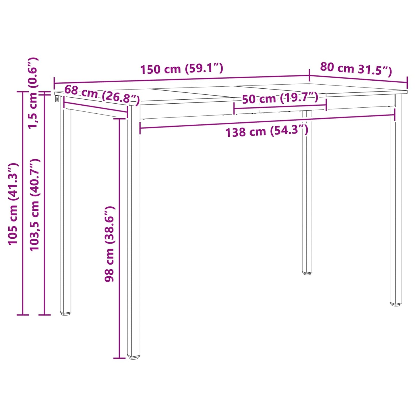 Bartafel Wit 150 x 80 x 105 cm Massief grenenhout is nu te koop bij PeponiXL, paradijselijk wonen!