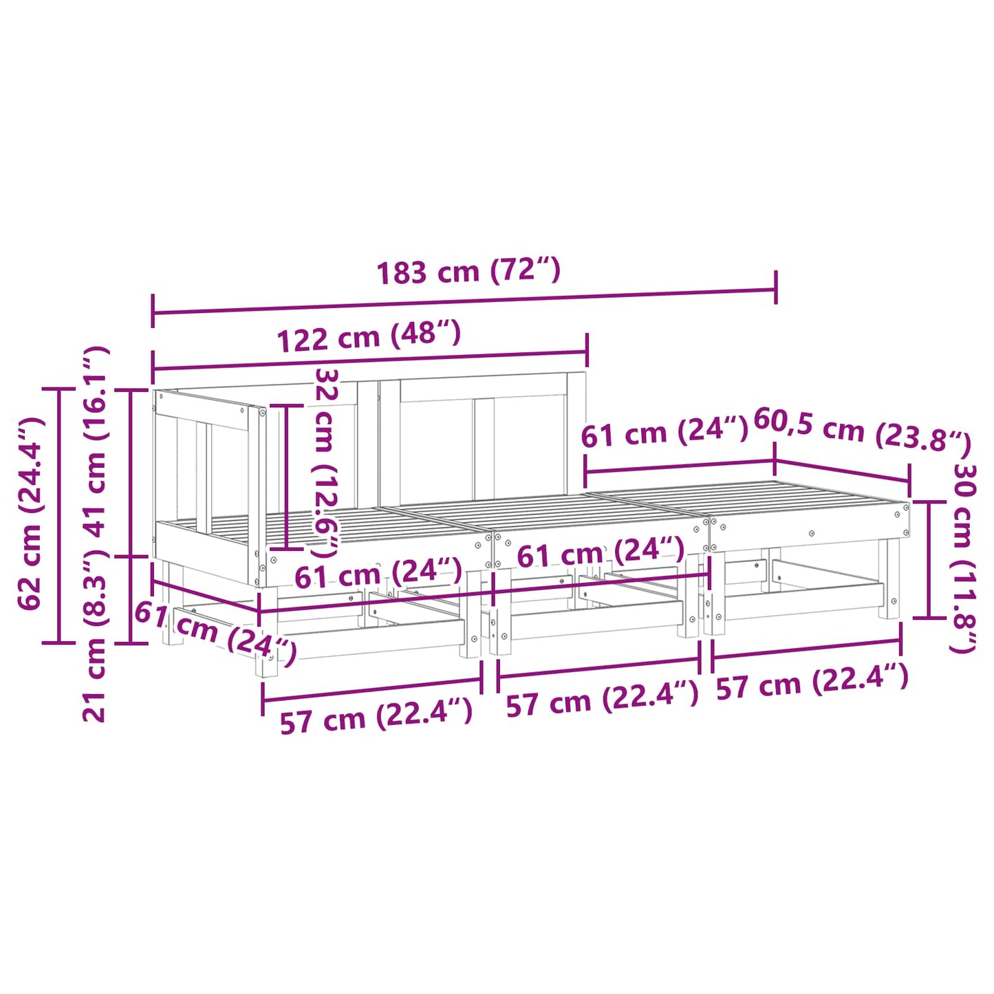 Sectie Sofa Eenheden Wasbruin 183 x 61 x 62 cm is nu te koop bij PeponiXL, paradijselijk wonen!