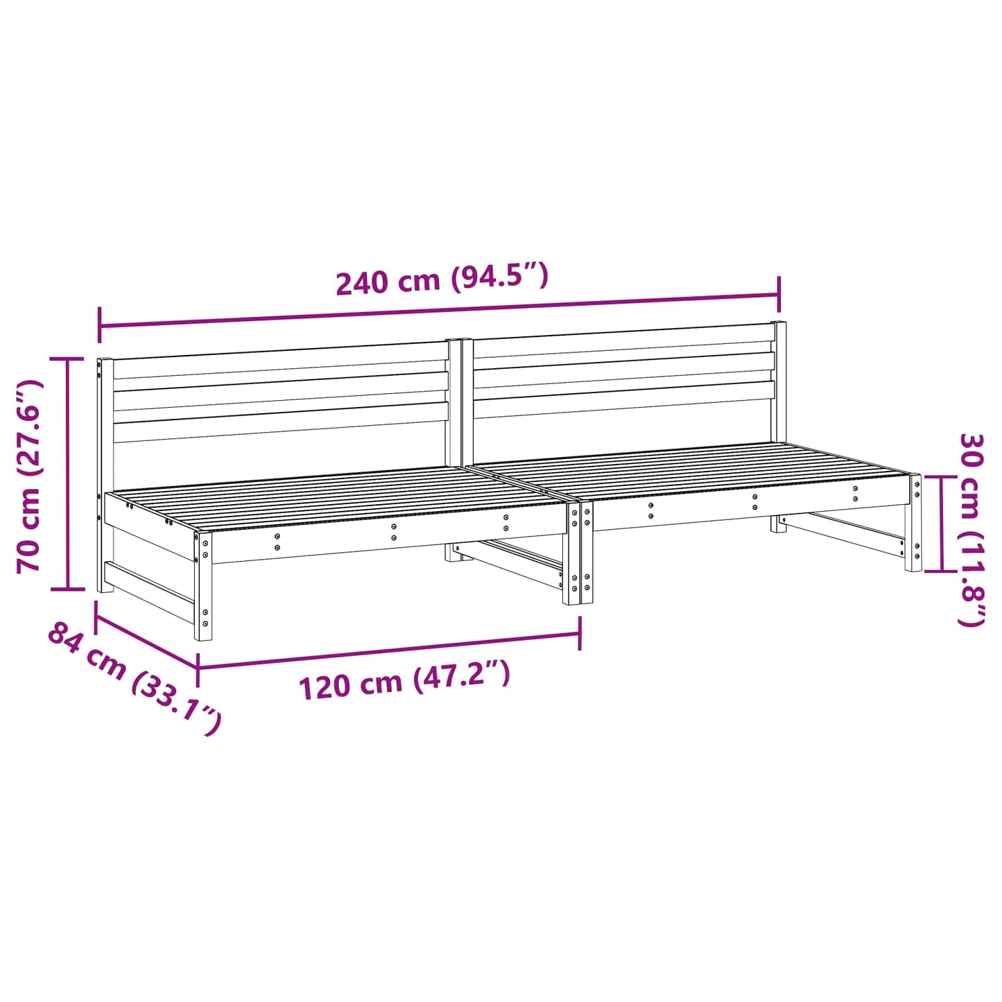 Tuin Midden Sofa Massief grenenhout Wasbruin 240 x 84 x 70 cm is nu te koop bij PeponiXL, paradijselijk wonen!