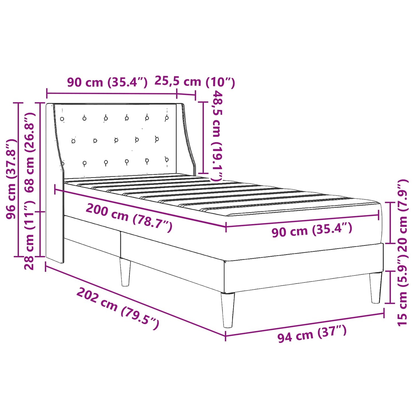 Bedframe met matras met matras Roze 90 x 200 cm Fluweel is nu te koop bij PeponiXL, paradijselijk wonen!