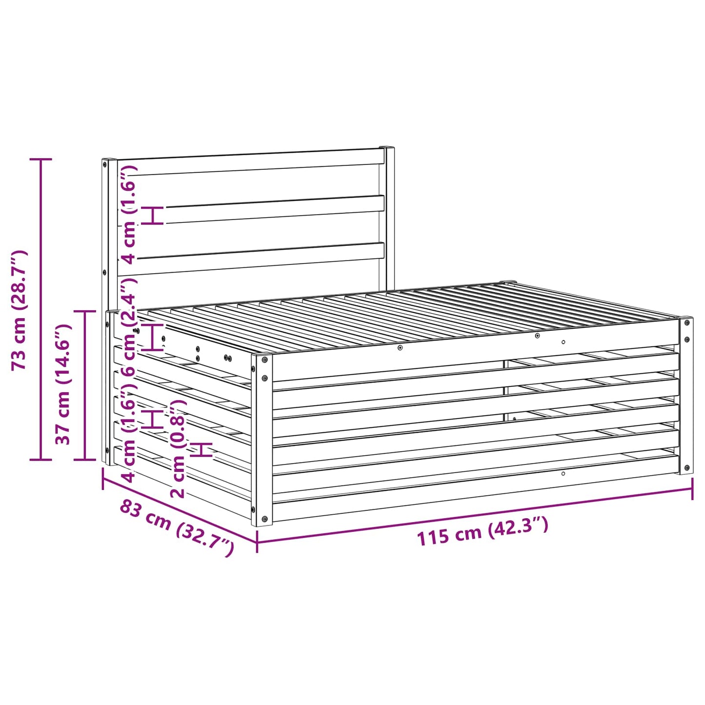 Buiten Eindbank Wit 115 x 83 x 73 cm Massief Acaciahout