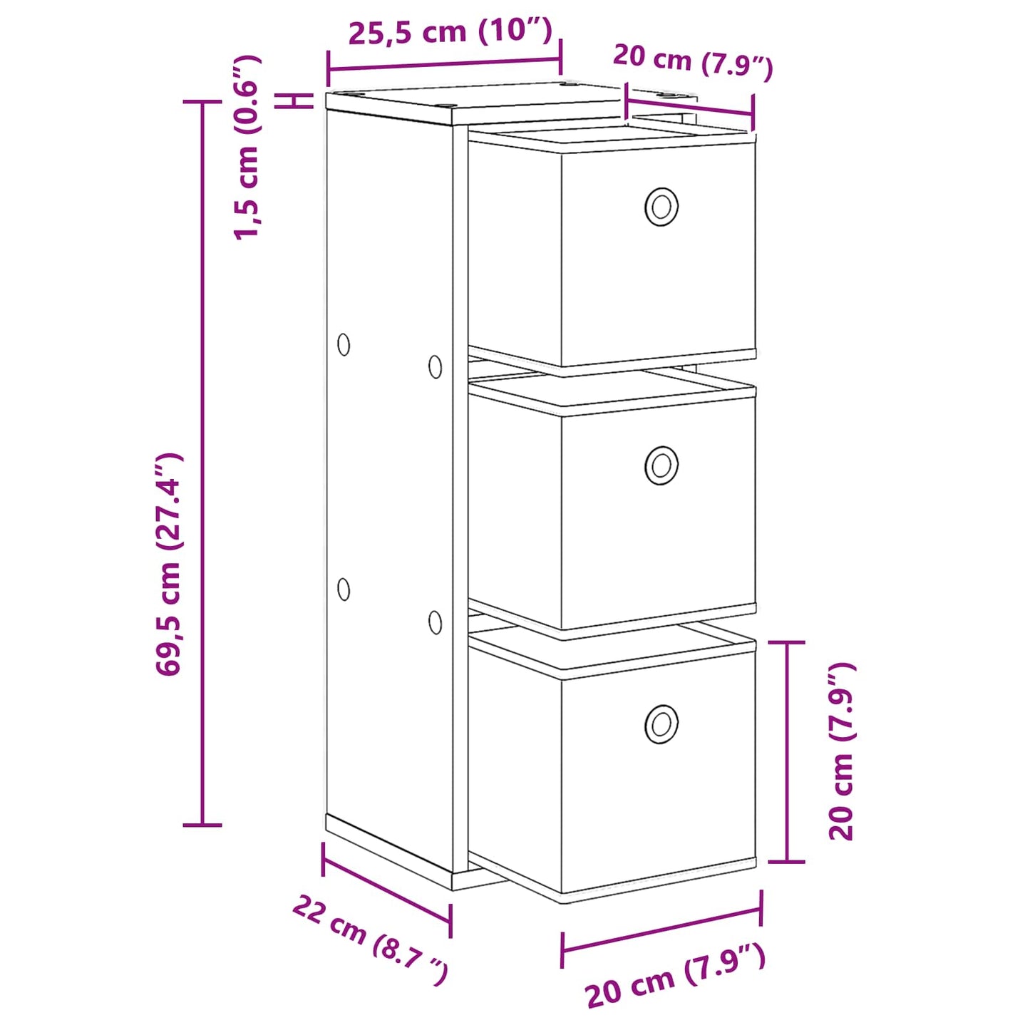 Dressoir met lade Artisan Eiken 25,5 x 22 x 69,5 cm is nu te koop bij PeponiXL, paradijselijk wonen!