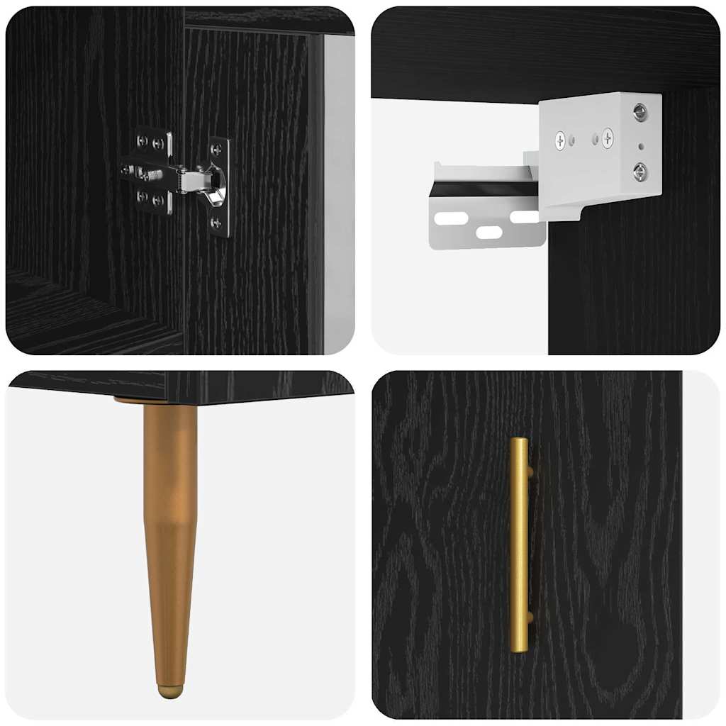 Hoge kast 2 pcs Zwart Eiken Bewerkt hout is nu te koop bij PeponiXL, paradijselijk wonen!
