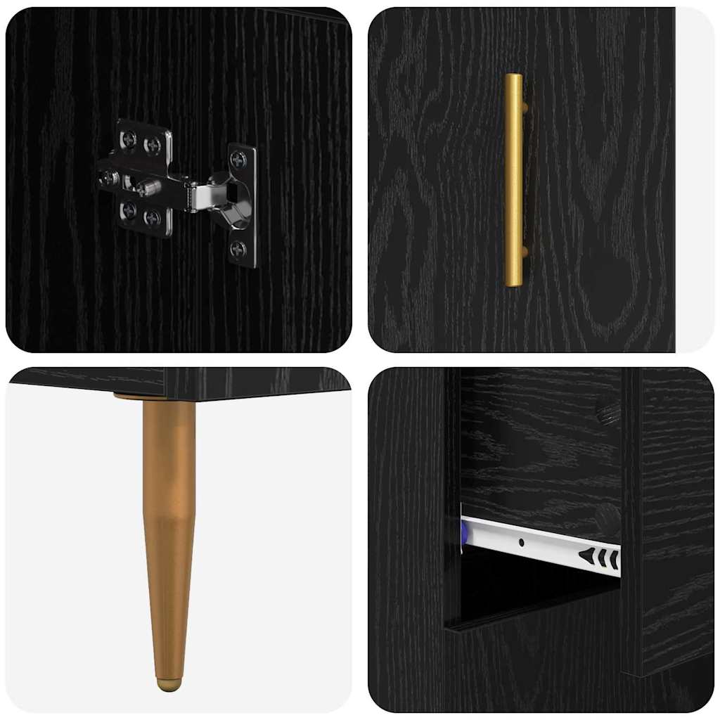 Highboard met lade Zwart Eiken 69,5 x 34 x 180 cm Bewerkt hout is nu te koop bij PeponiXL, paradijselijk wonen!