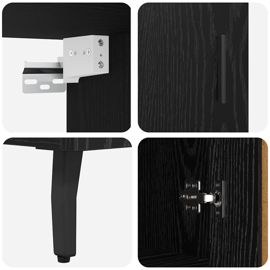 Hoge kast 2 pcs Zwart Eiken Bewerkt hout is nu te koop bij PeponiXL, paradijselijk wonen!