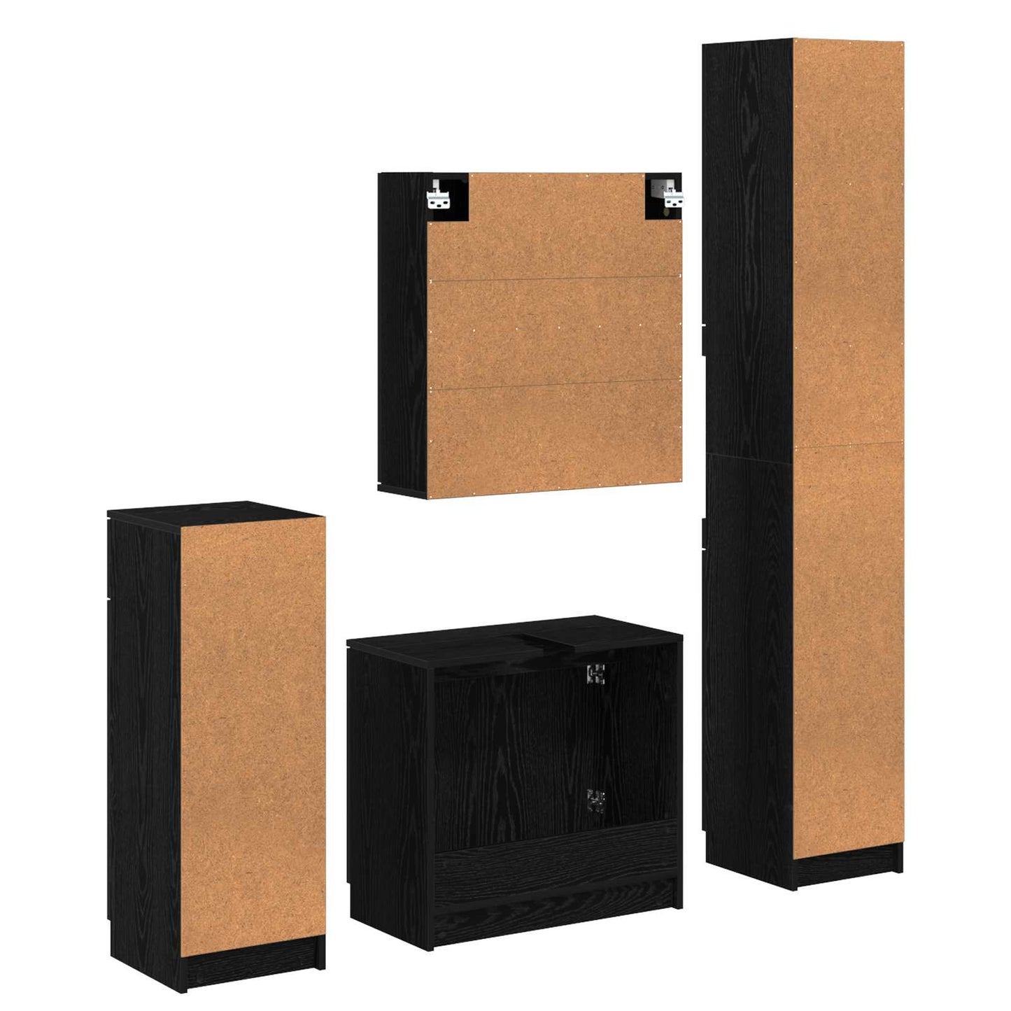 Badkamermeubelset met lade 4 pcs Zwart Eiken Bewerkt hout is nu te koop bij PeponiXL, paradijselijk wonen!