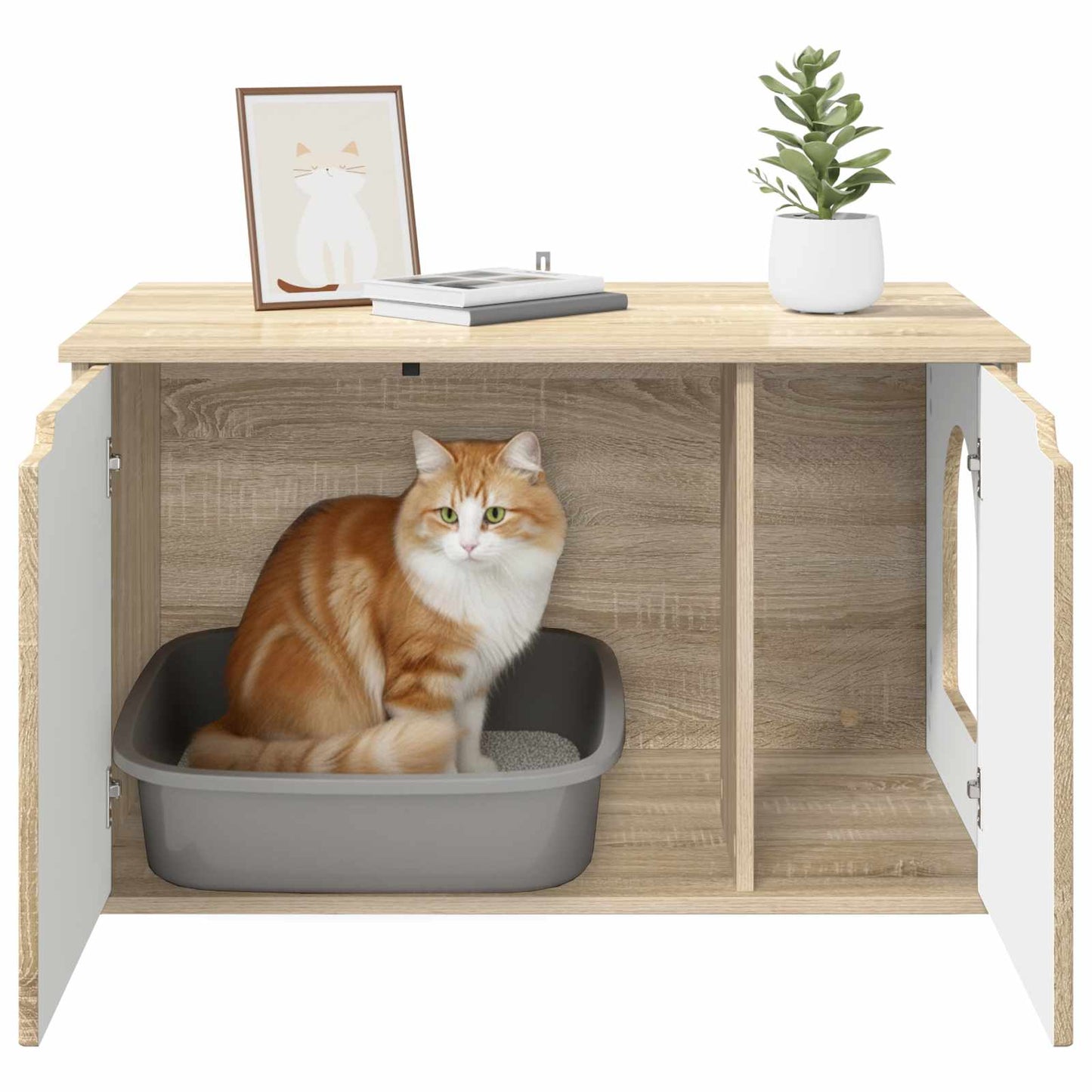 Kattenhuis Sonoma 85 x 55 x 50,5 cm Bewerkt hout is nu te koop bij PeponiXL, paradijselijk wonen!