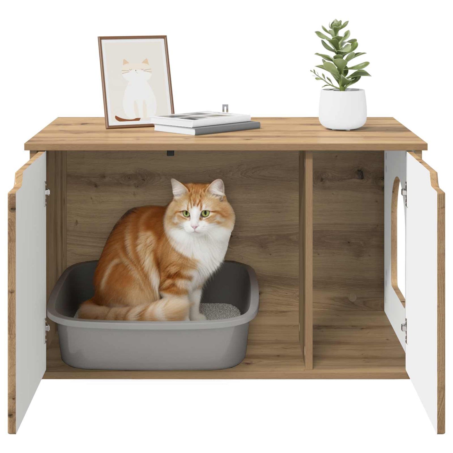 Kattenhuis Ambachtelijk eiken 85 x 55 x 50,5 cm Bewerkt hout is nu te koop bij PeponiXL, paradijselijk wonen!