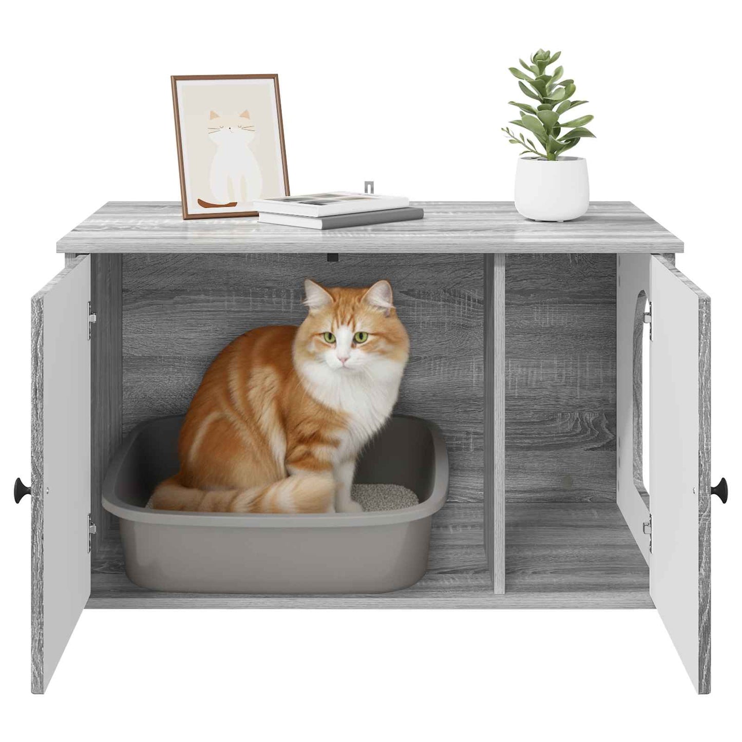 Kattenhuis Grijs Sonoma 85 x 55 x 50 cm Bewerkt hout is nu te koop bij PeponiXL, paradijselijk wonen!