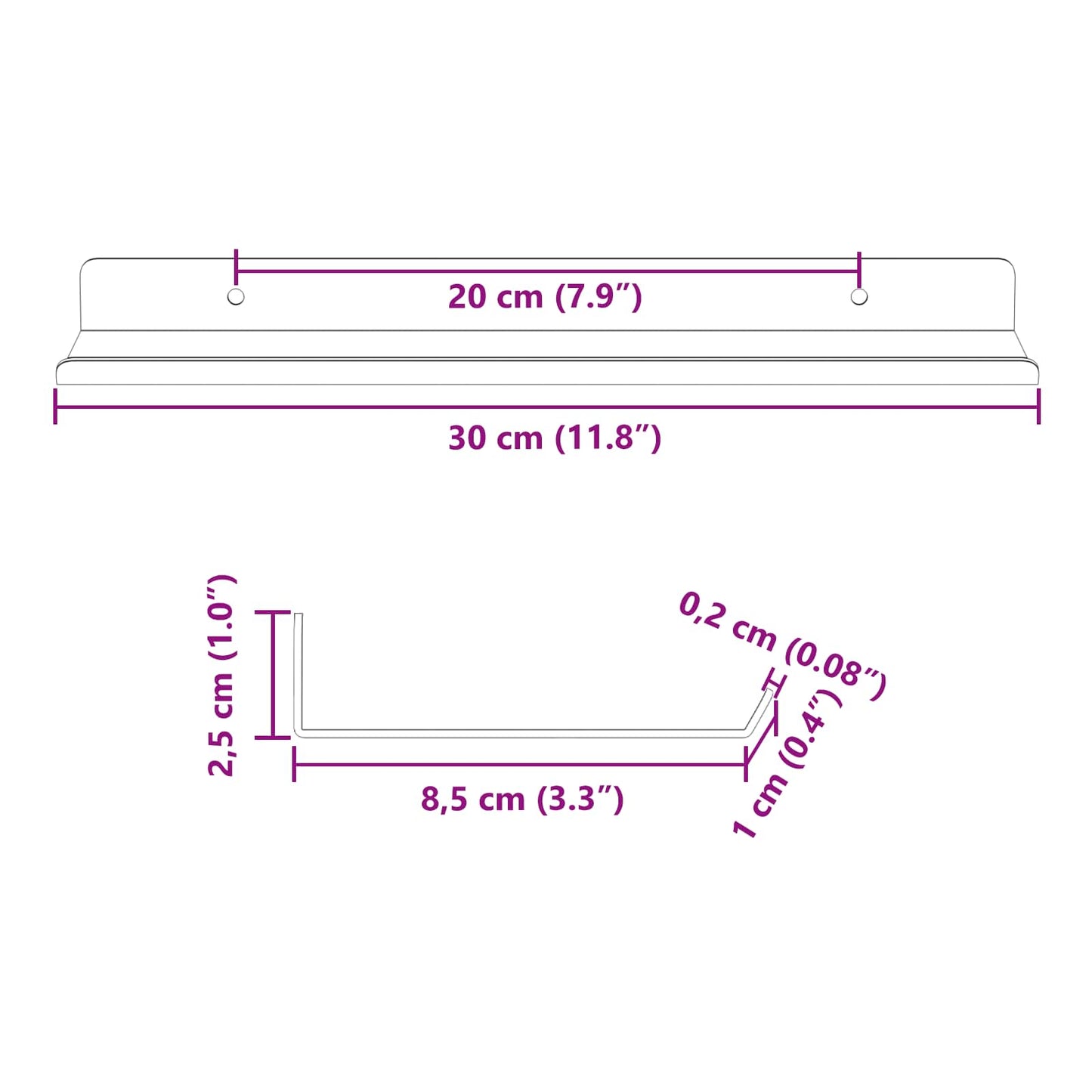 Drijvende plank Wandgemonteerd 2 pcs Wit 30 x 9 x 2,5 cm Staal is nu te koop bij PeponiXL, paradijselijk wonen!