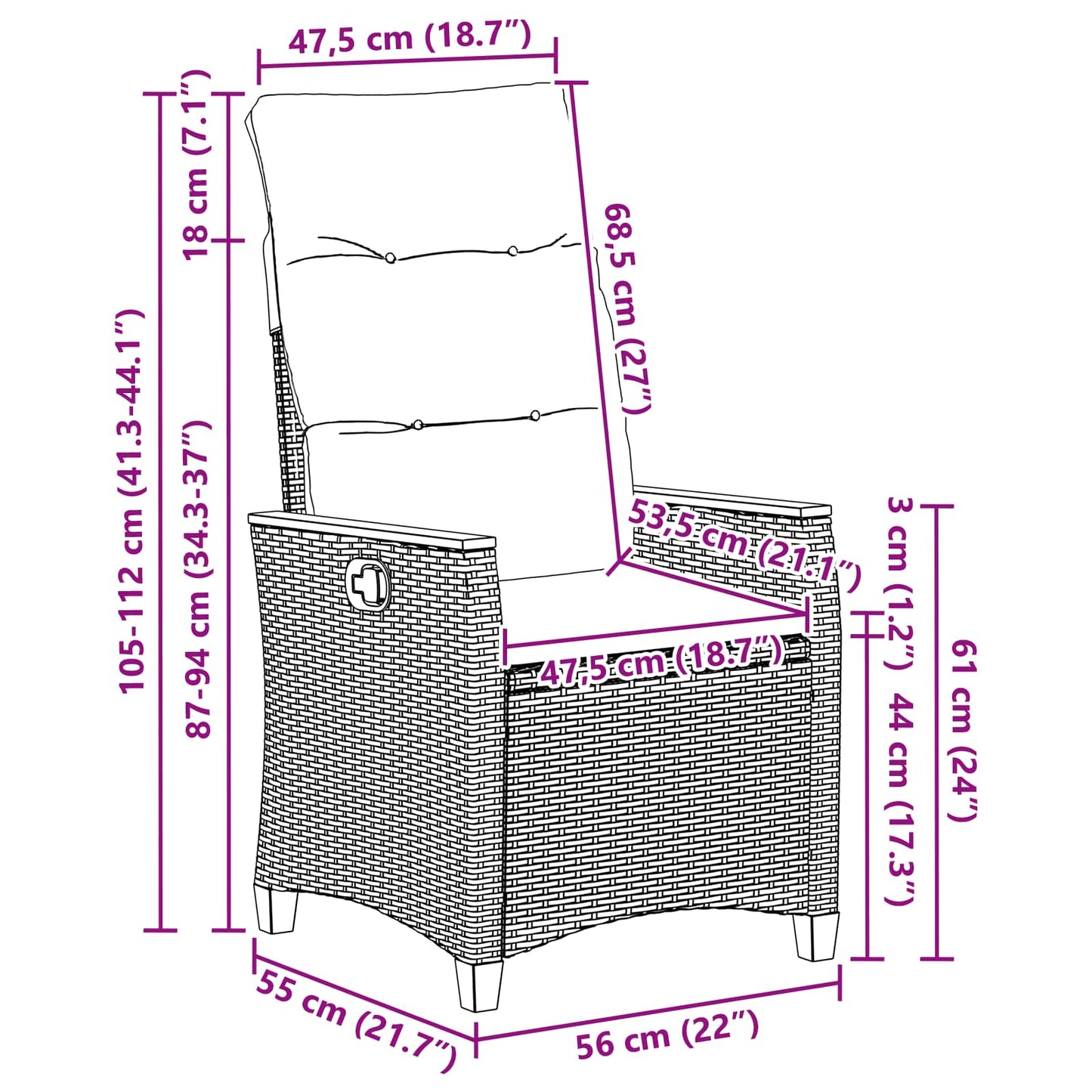 Verstelbare tuinstoel Beige en Crème 64 x 57,5 x 112 cm is nu te koop bij PeponiXL, paradijselijk wonen!