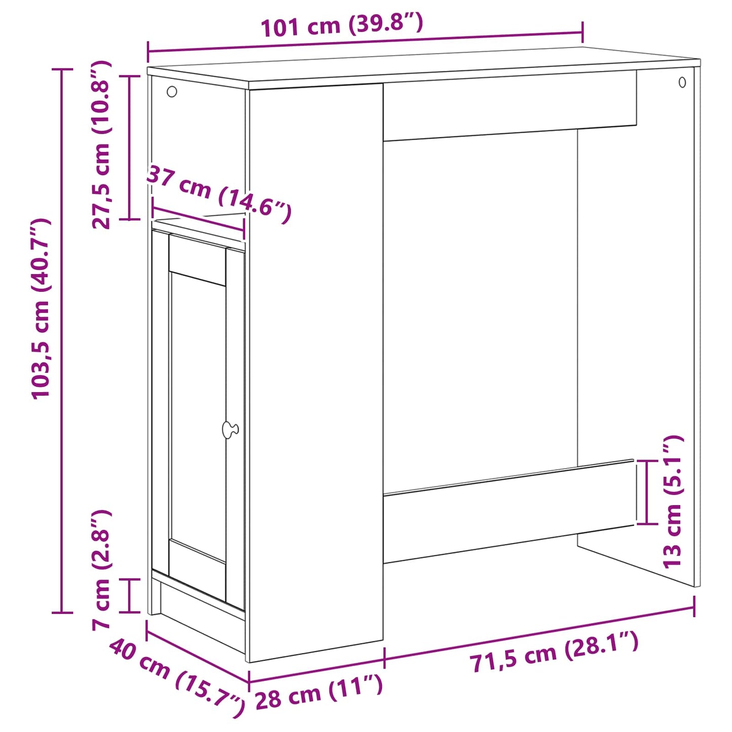 Bartafel met plank Zwart Eiken 101 x 40 x 103,5 cm Bewerkt hout is nu te koop bij PeponiXL, paradijselijk wonen!