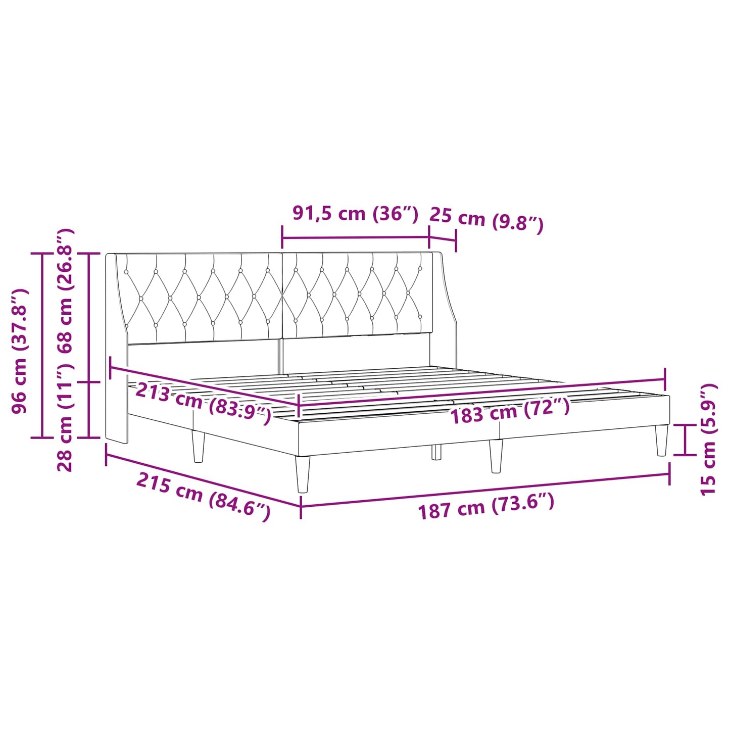Bedframe met hoofdeinde Donkergrijs 183 x 213 cm Fluweel is nu te koop bij PeponiXL, paradijselijk wonen!