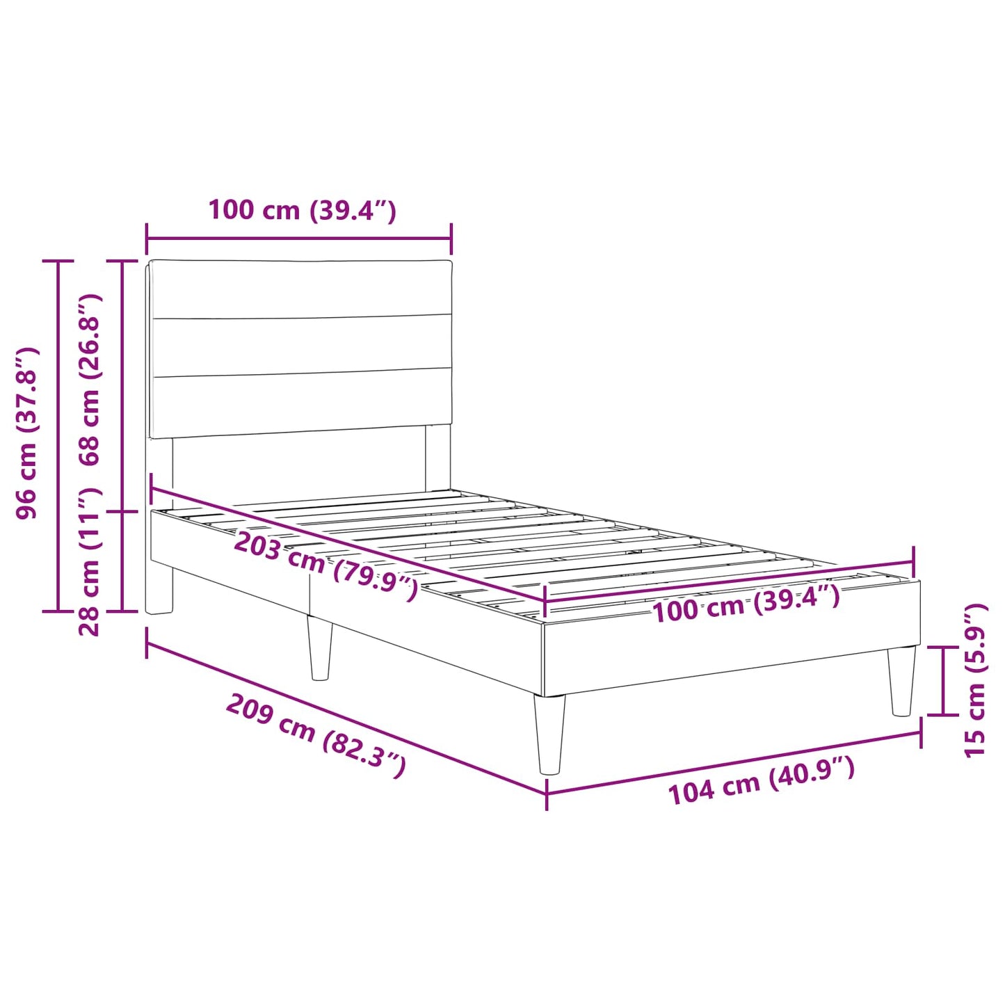 Bedframe met hoofdeinde Donkergrijs 100 x 203 cm Stof is nu te koop bij PeponiXL, paradijselijk wonen!
