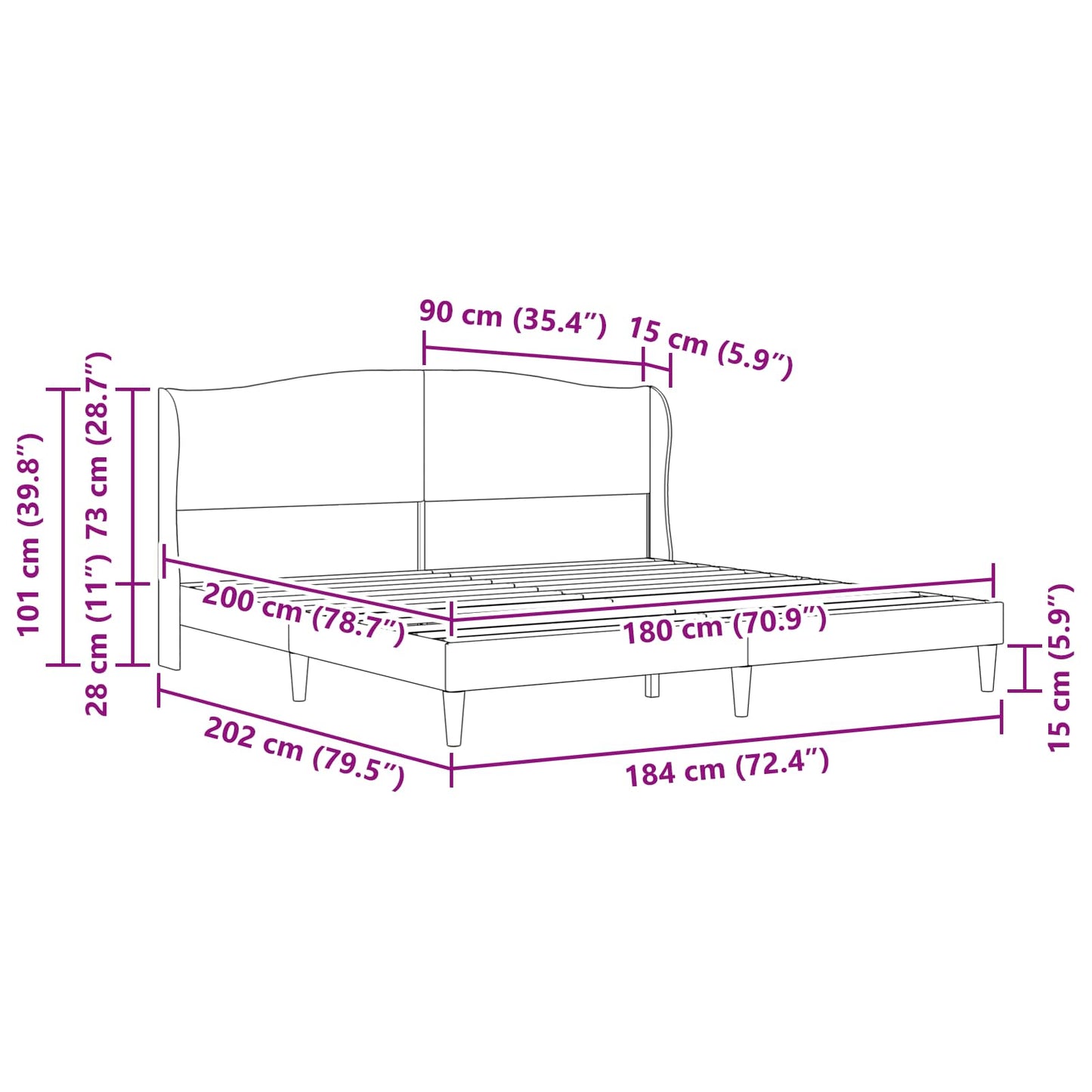 Bedframe met hoofdeinde Zwart 180 x 200 cm Kunstleer is nu te koop bij PeponiXL, paradijselijk wonen!