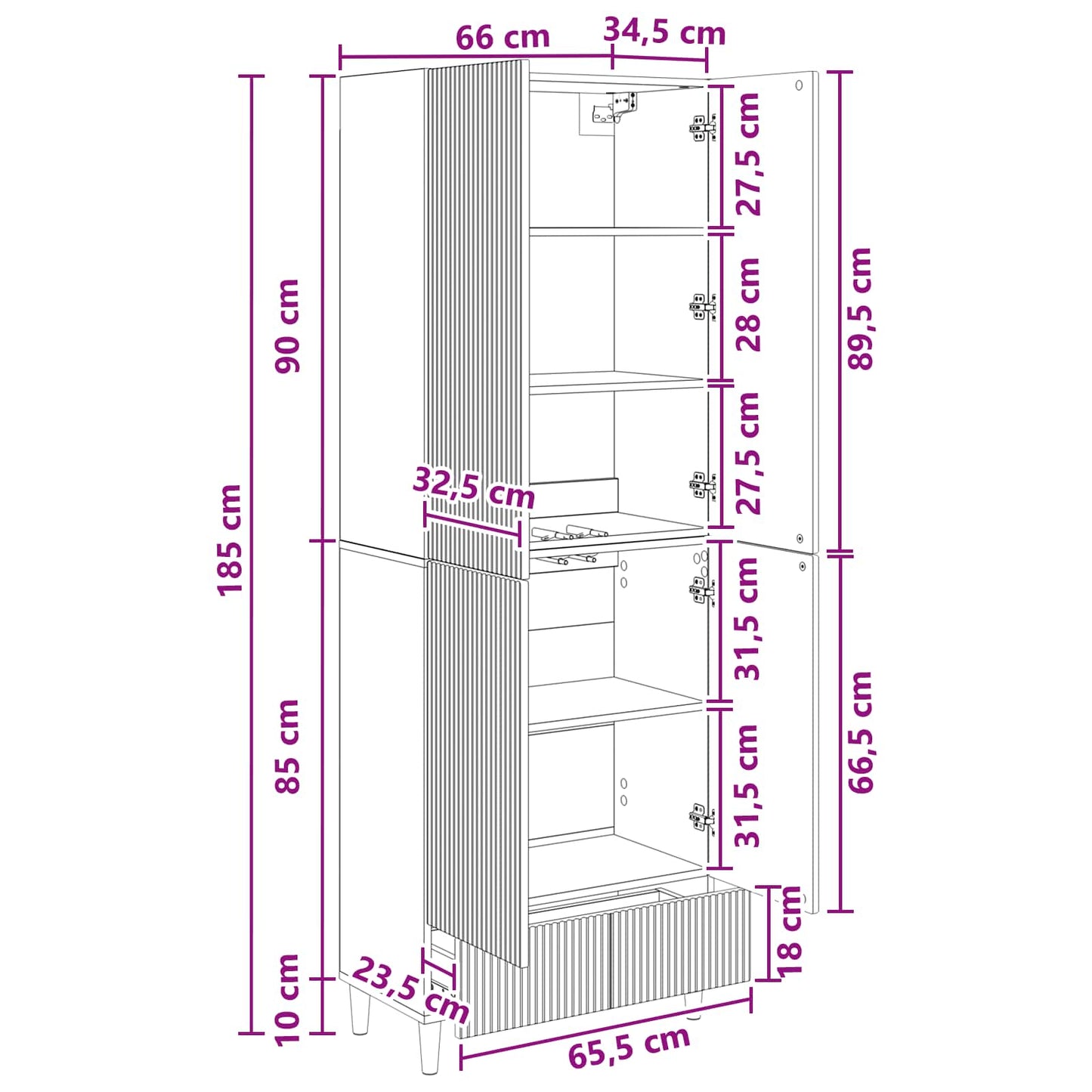 Kastenset 2 pcs Hoogglans Wit 66 x 34,5 x 95 cm Bewerkt hout is nu te koop bij PeponiXL, paradijselijk wonen!