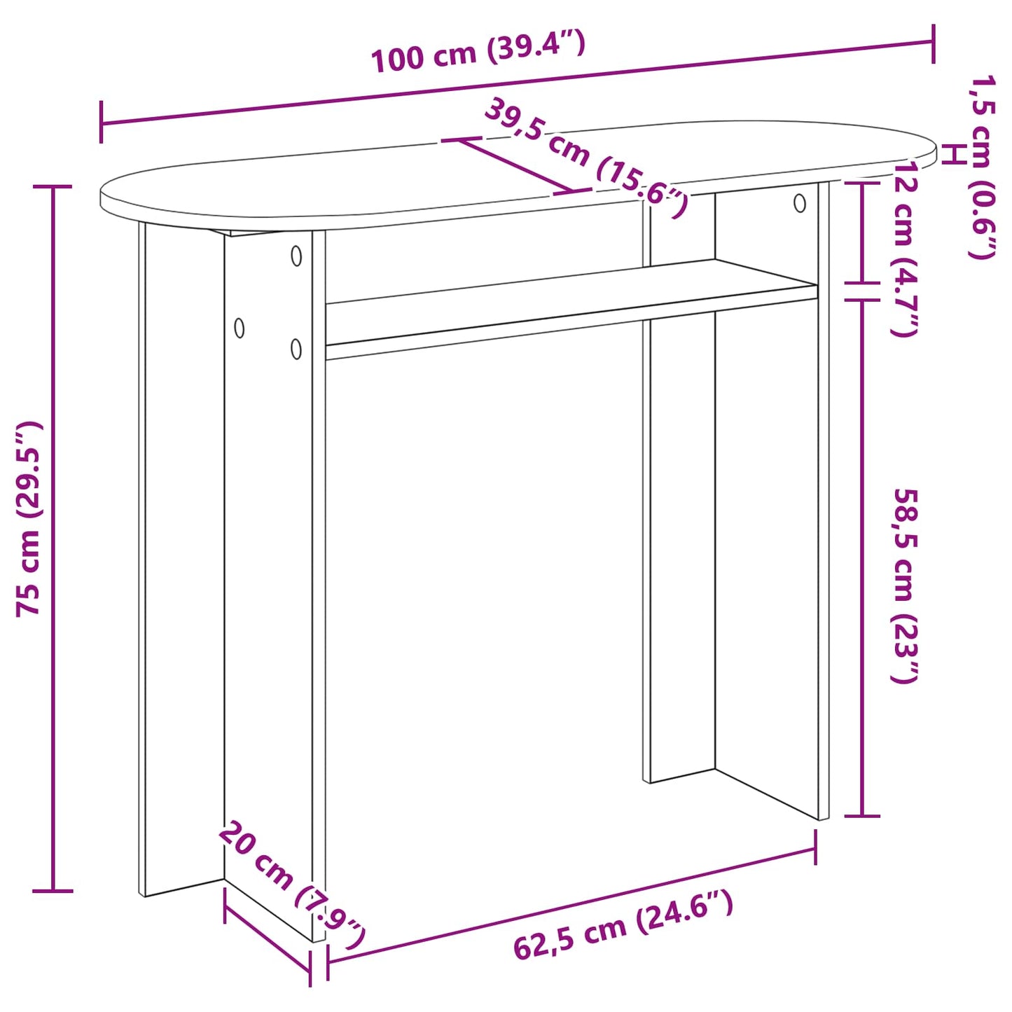 Wandtafel Zwart eiken 100 x 39,5 x 75 cm Bewerkt hout is nu te koop bij PeponiXL, paradijselijk wonen!