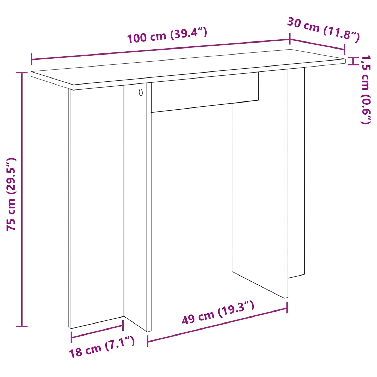 Consoletafel Gerookt Eiken 100 x 30 x 75 cm Bewerkt hout is nu te koop bij PeponiXL, paradijselijk wonen!