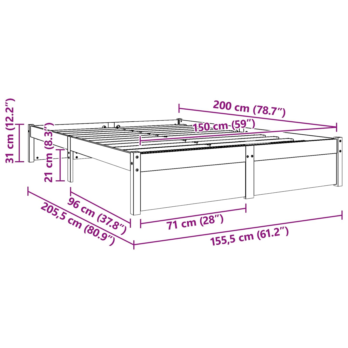 Bedframe Wasbruin 150 x 200 cm Massief Vurenhout is nu te koop bij PeponiXL, paradijselijk wonen!