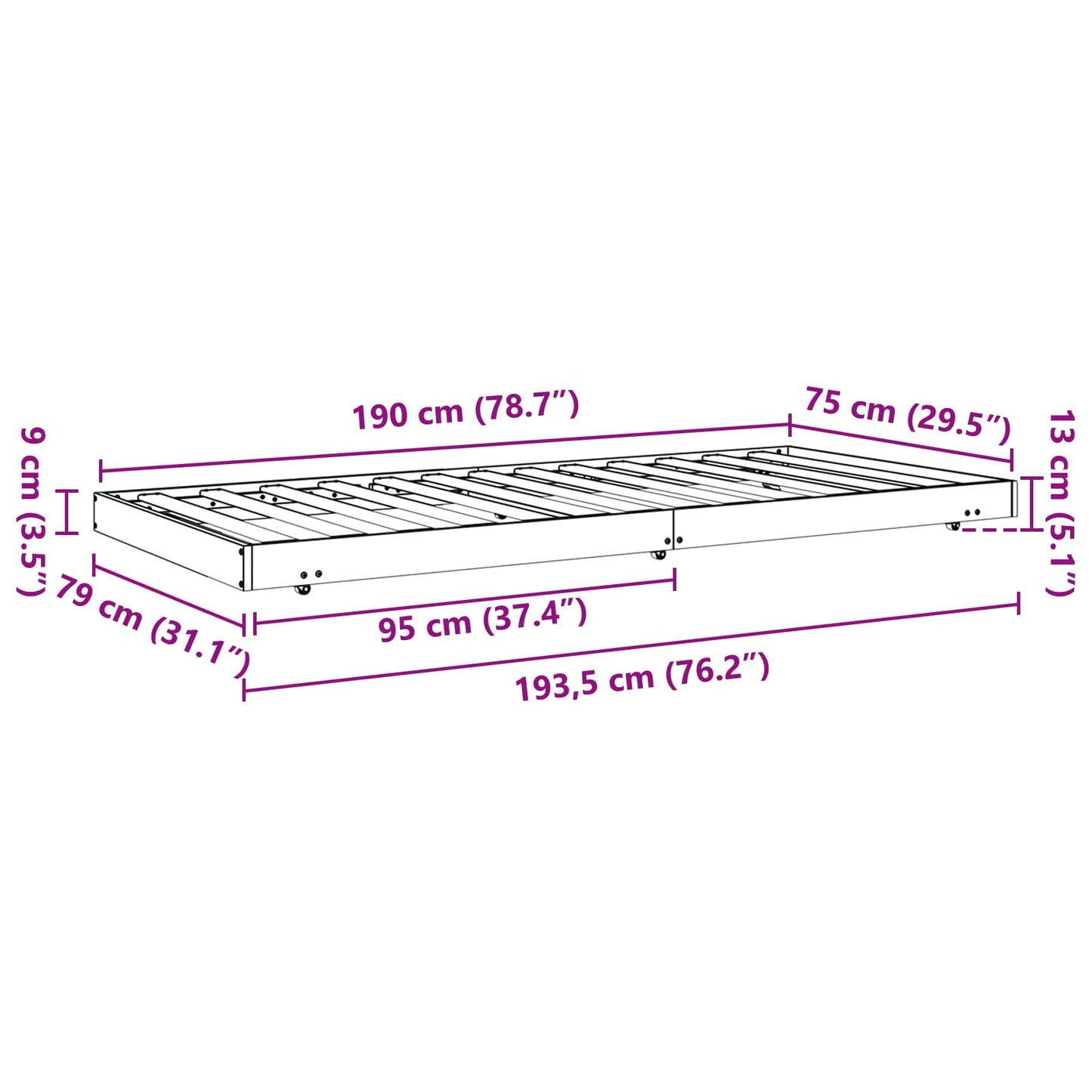 Bedframe Wasbruin 70 x 190 cm Massief grenenhout is nu te koop bij PeponiXL, paradijselijk wonen!