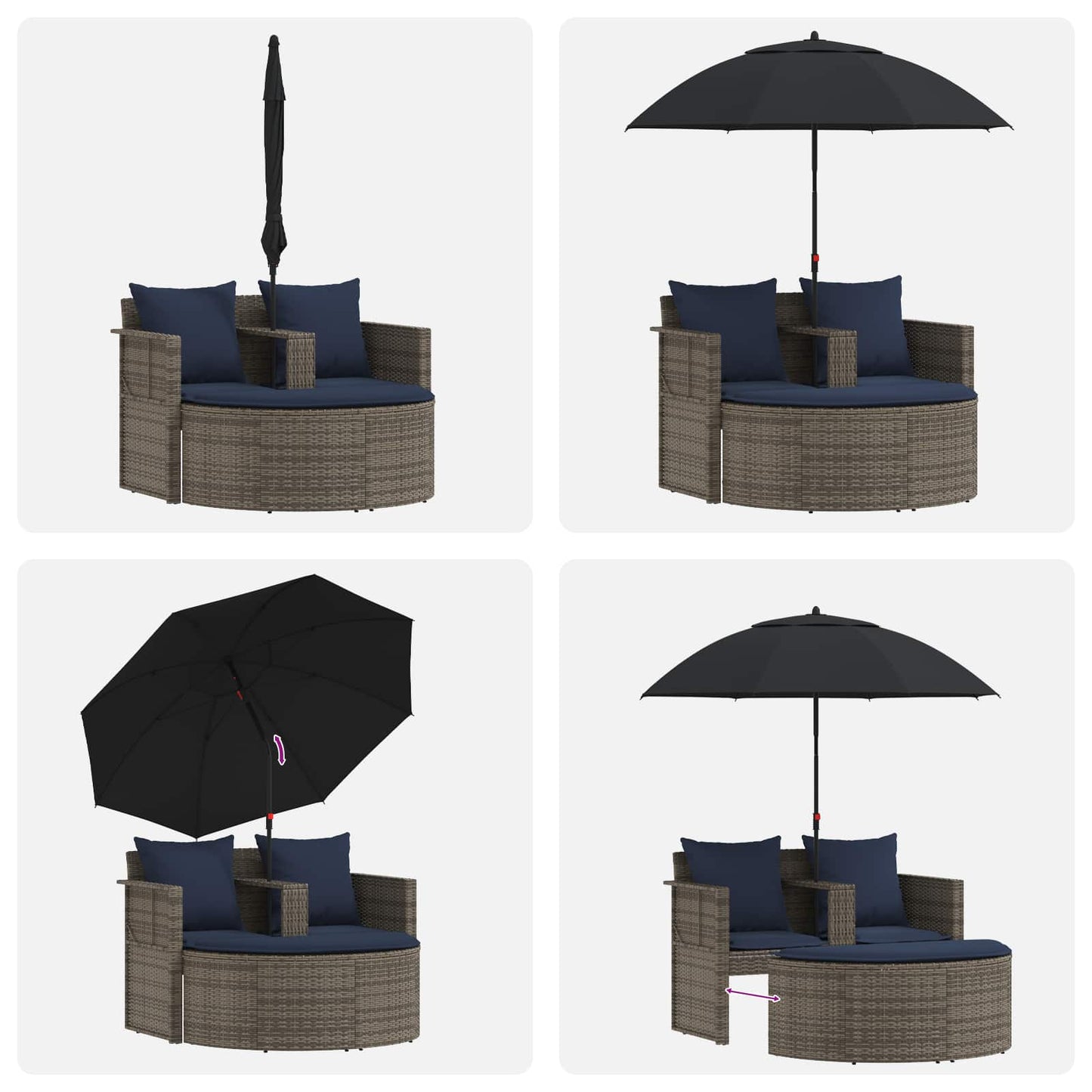 Tuinbank met kussen 8 pcs Grijs en Marineblauw poly rattan is nu te koop bij PeponiXL, paradijselijk wonen!