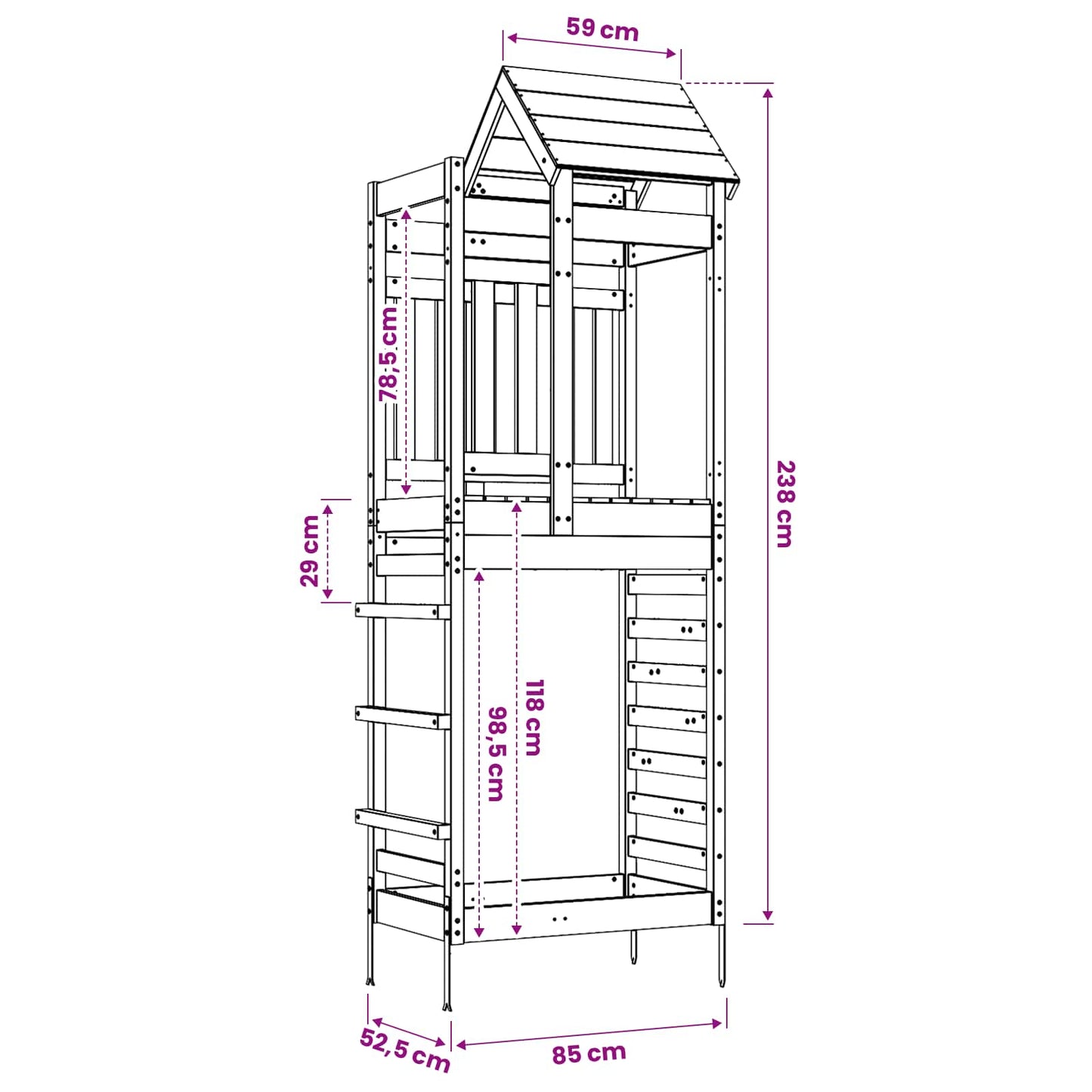Speeltoren Bruin 52,5 x 85 x 238 cm Massief grenenhout is nu te koop bij PeponiXL, paradijselijk wonen!