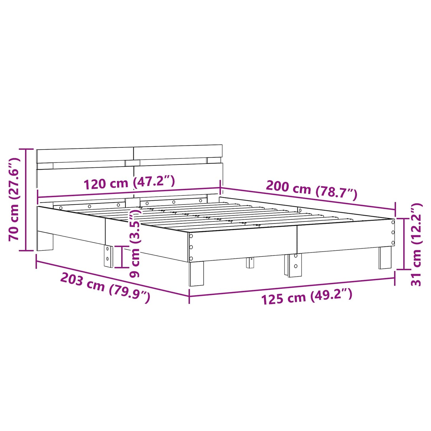 Bedframe met hoofdeinde Artisan Eiken 120 x 200 cm Bewerkt hout is nu te koop bij PeponiXL, paradijselijk wonen!