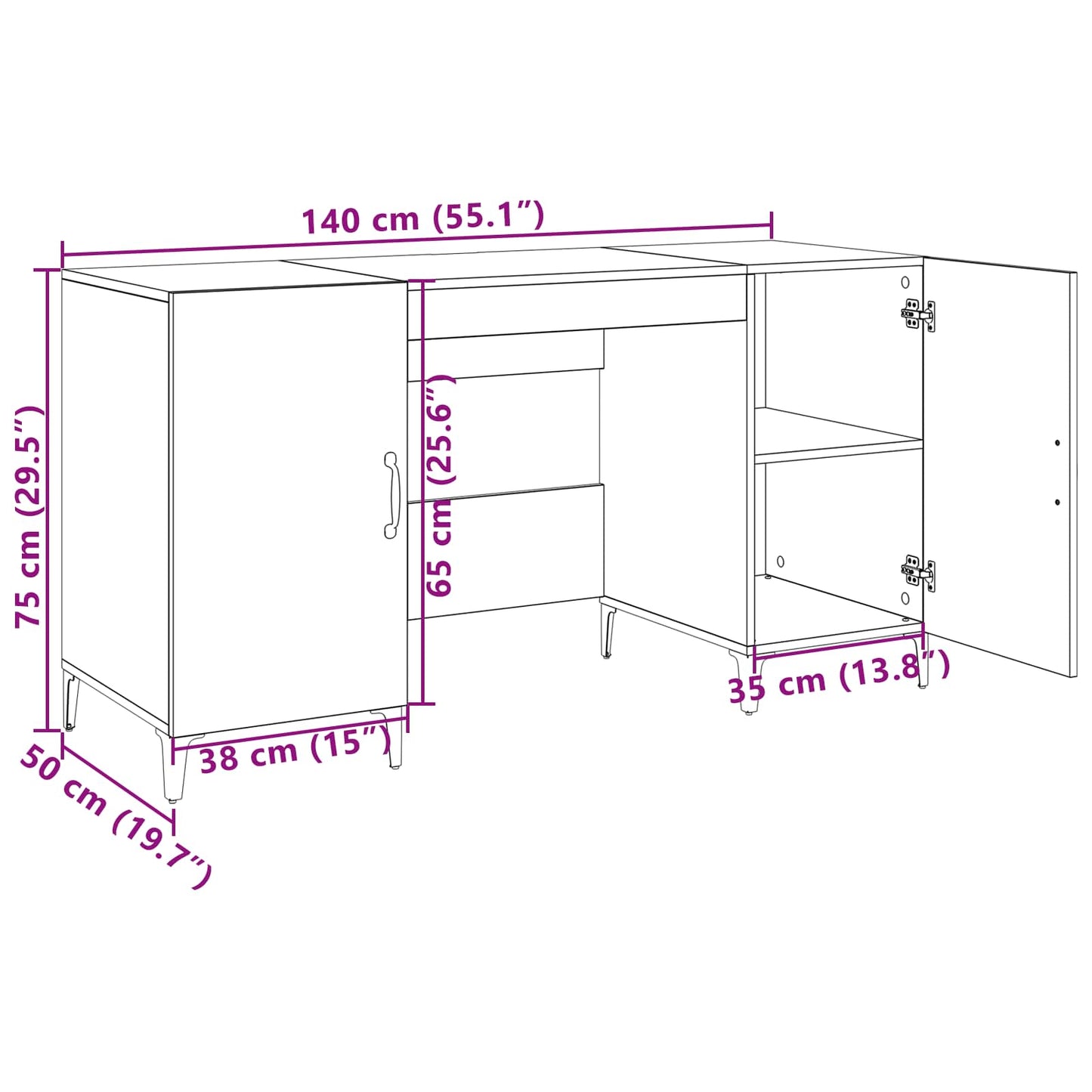 Bureau met opslag Oudhout 140 x 50 x 75 cm Bewerkt hout is nu te koop bij PeponiXL, paradijselijk wonen!