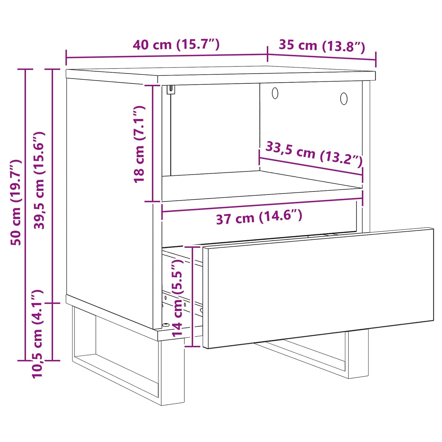 Bed kast met lade Zwart Eiken 40 x 35 x 50 cm Bewerkt hout is nu te koop bij PeponiXL, paradijselijk wonen!