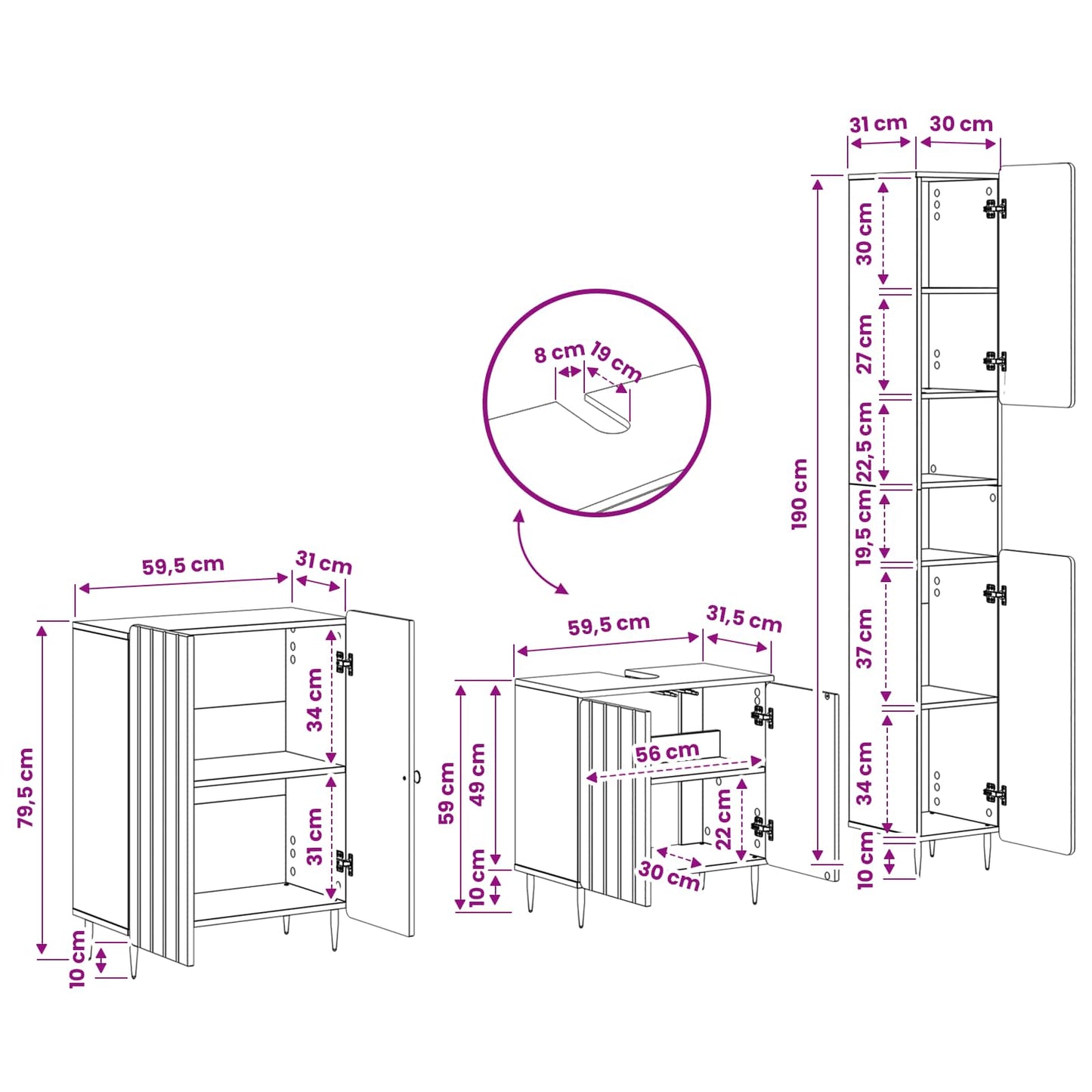 3-delige badkamerkast set ZWOLLE Hoogglans Wit Bewerkt hout is nu te koop bij PeponiXL, paradijselijk wonen!