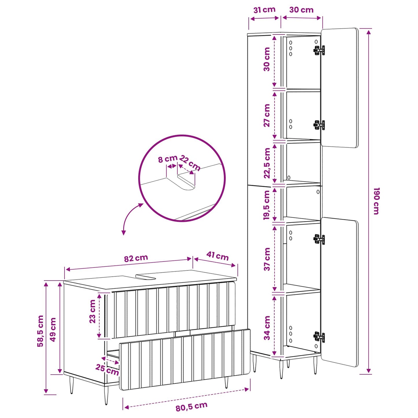 2-delige Badkamerkast Set ZWOLLE Zwart Bewerkt hout is nu te koop bij PeponiXL, paradijselijk wonen!