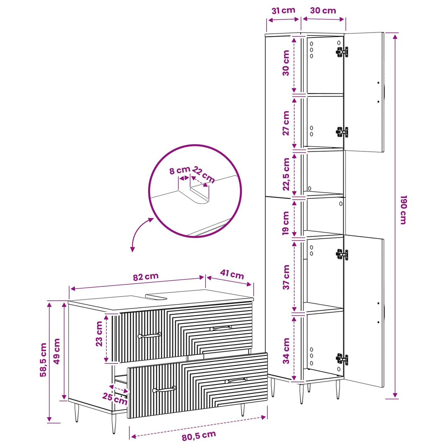 2-delige Badkamerkast Set HAARLEM Sonoma Eiken Bewerkt hout is nu te koop bij PeponiXL, paradijselijk wonen!