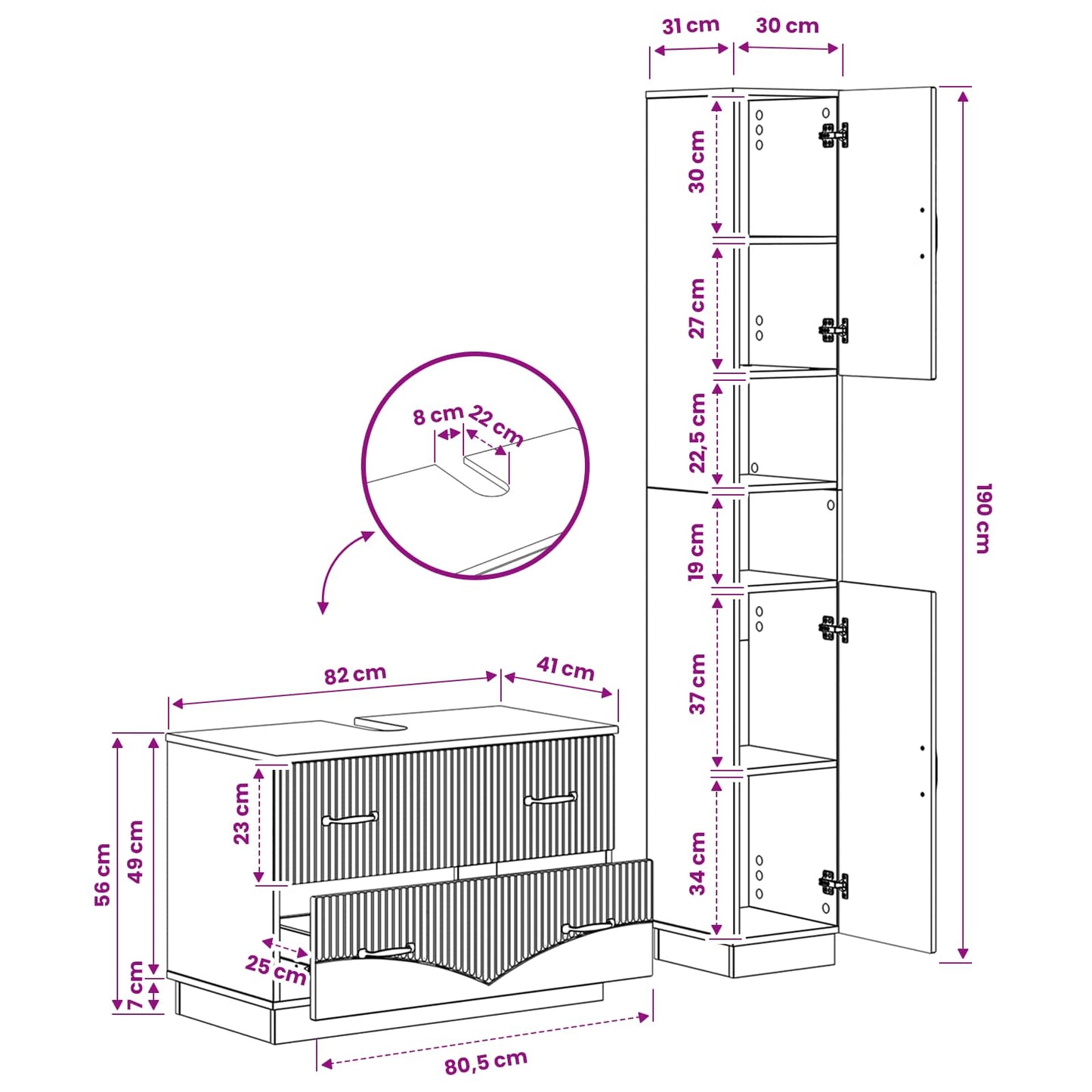 2-delige Badkamerkast Set HOORN Gerookt eiken Bewerkt hout is nu te koop bij PeponiXL, paradijselijk wonen!