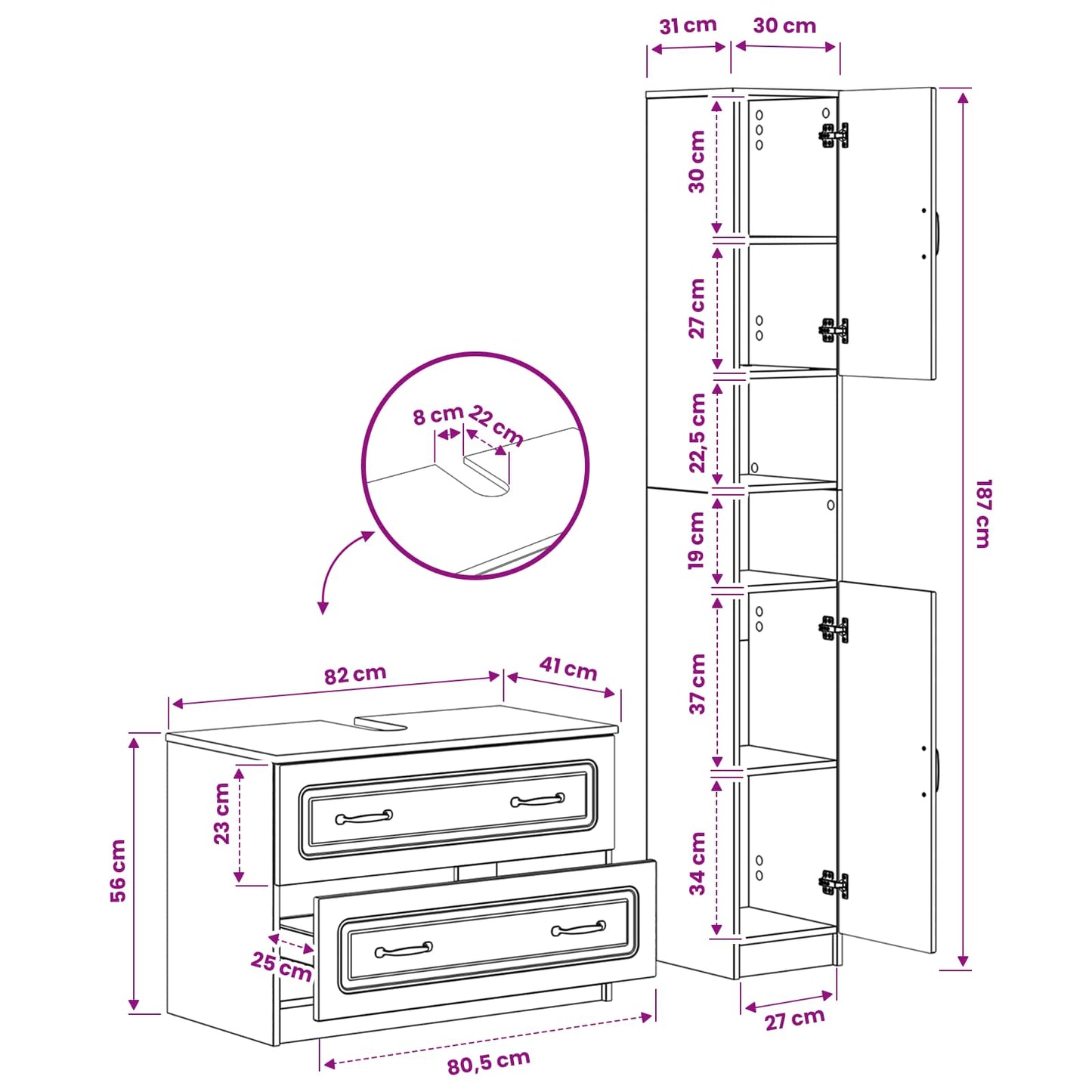 2-delige Badkamerkast Set UTRECHT Zwart Bewerkt hout is nu te koop bij PeponiXL, paradijselijk wonen!