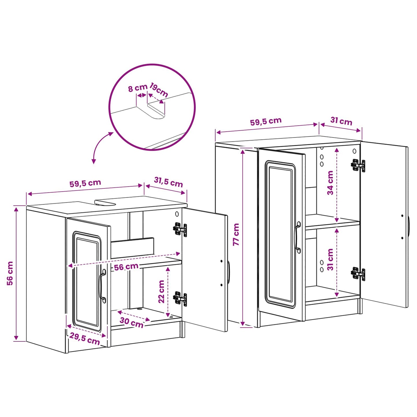 2-delige Badkamerkast Set UTRECHT Oud hout Bewerkt hout is nu te koop bij PeponiXL, paradijselijk wonen!