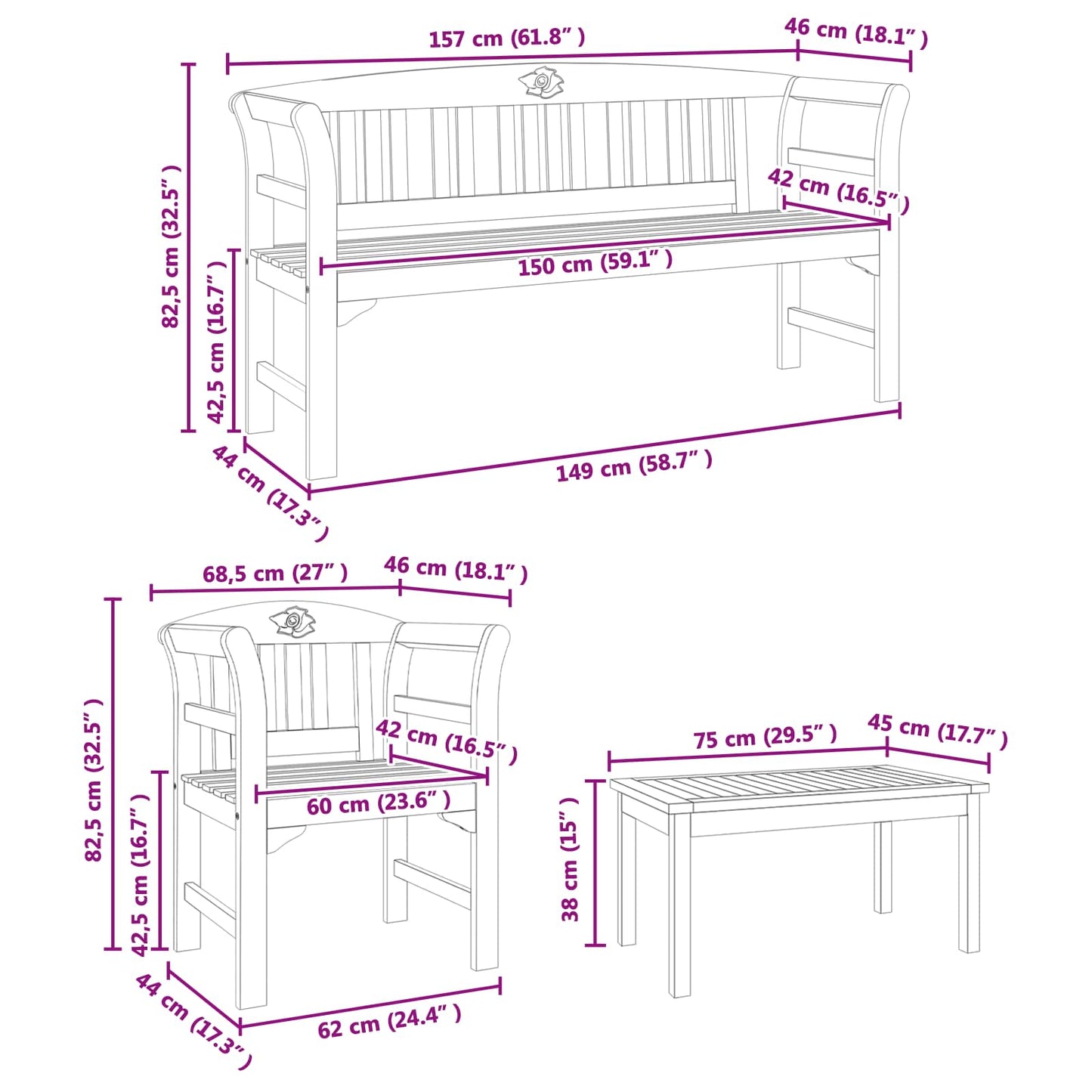 Tuinrozelounge set 4 pcs Massief Acaciahout is nu te koop bij PeponiXL, paradijselijk wonen!