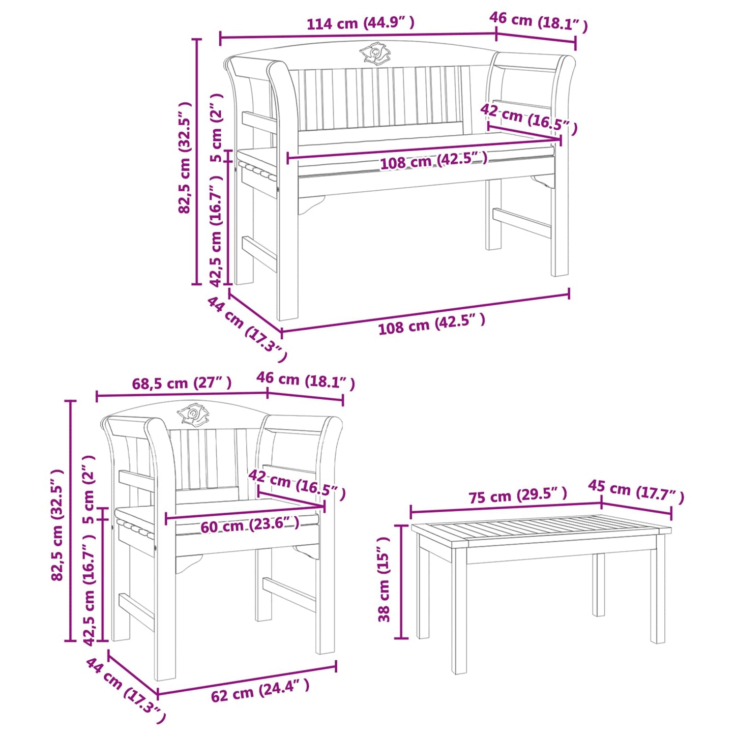Tuinrozelounge set met kussen 4 pcs Massief Acaciahout is nu te koop bij PeponiXL, paradijselijk wonen!