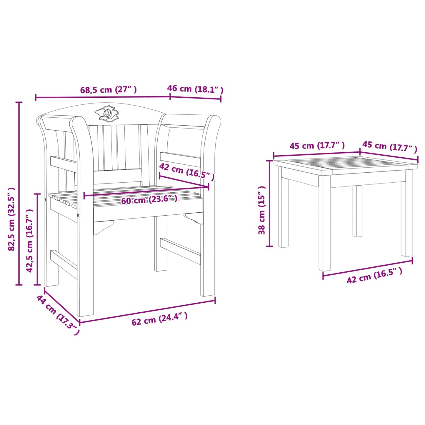 Tuinrozelounge set 3 pcs Massief Acaciahout is nu te koop bij PeponiXL, paradijselijk wonen!