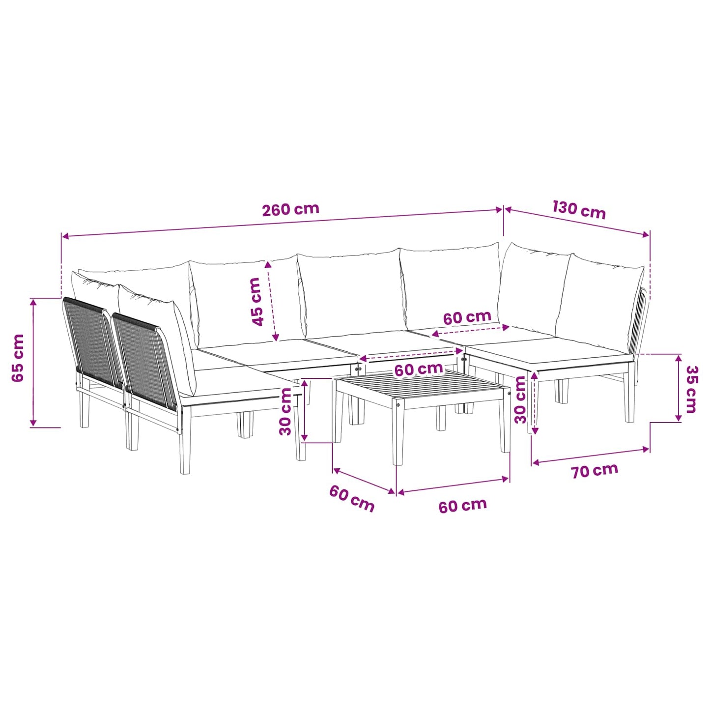 7 pcs Tuin loungeset Massief acaciahout & touw Naturel