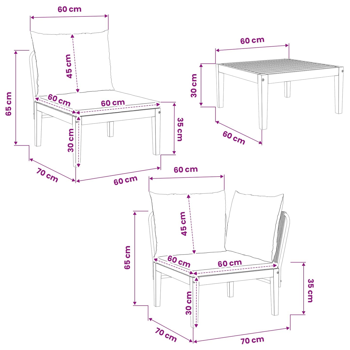 3 pcs Tuin loungeset Massief acaciahout & touw Naturel