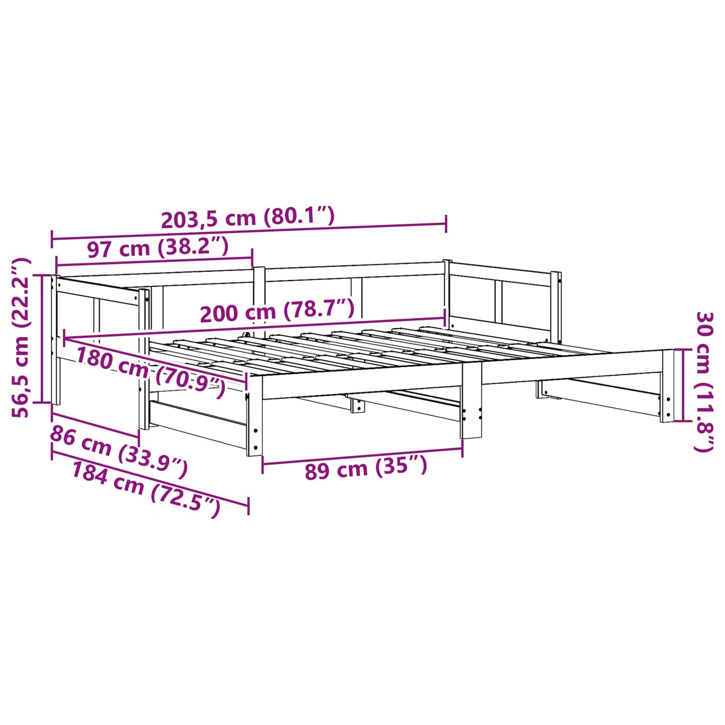 Uittrekbare Dagbed Wit 180 x 200 cm Massief grenenhout is nu te koop bij PeponiXL, paradijselijk wonen!