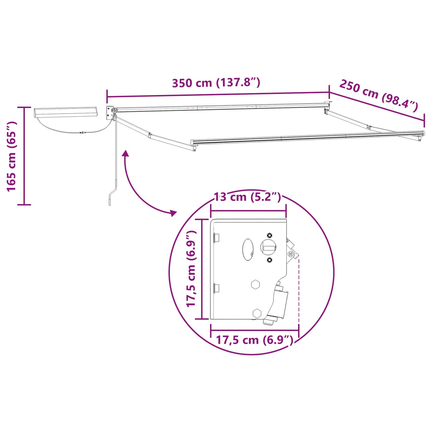Elektrisch uitschuifbaar zonnescherm frame Wit 3,5 x 2,5 m is nu te koop bij PeponiXL, paradijselijk wonen!