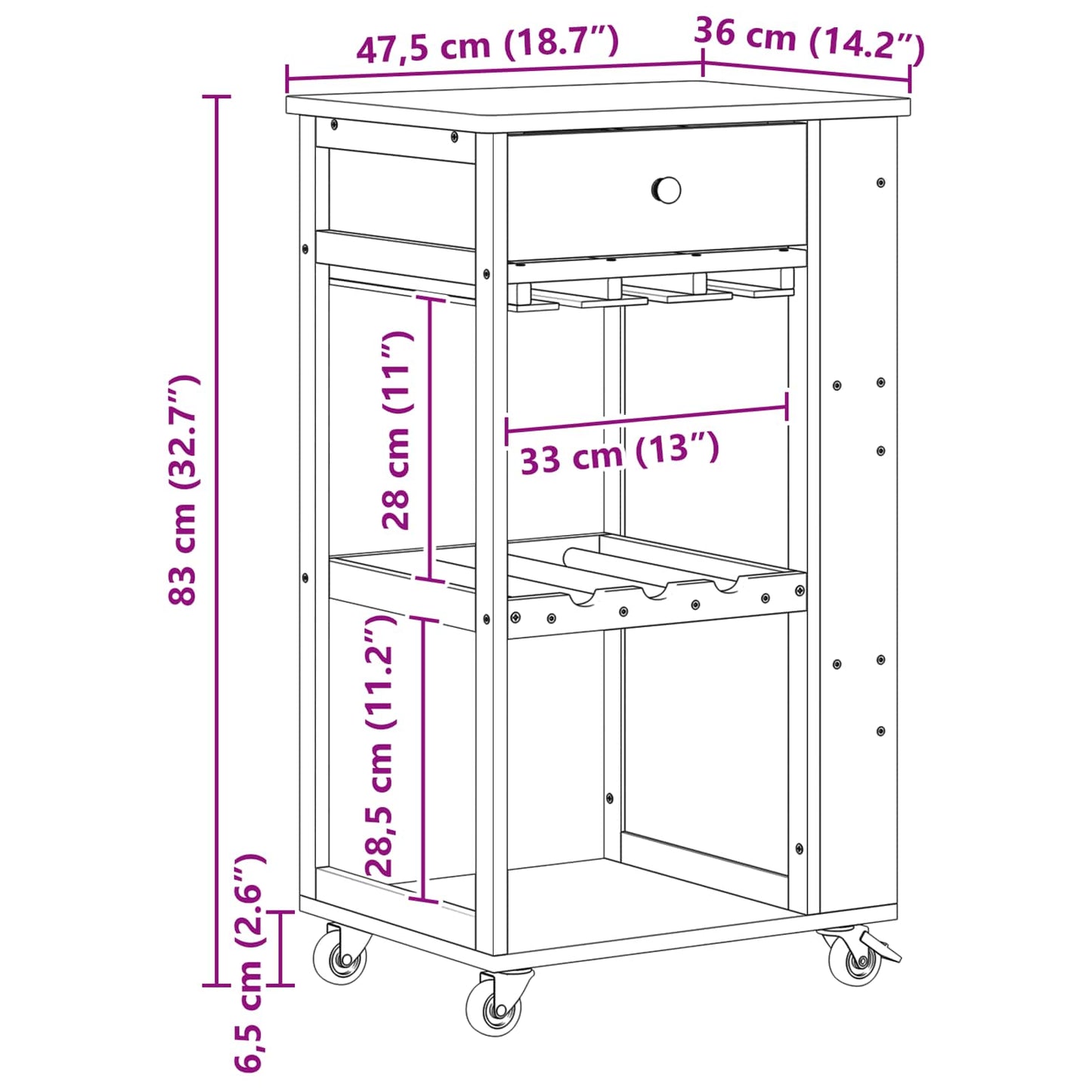Keukentrolley met Wielen Naturel 47,5 x 36 x 83 cm Bamboe is nu te koop bij PeponiXL, paradijselijk wonen!