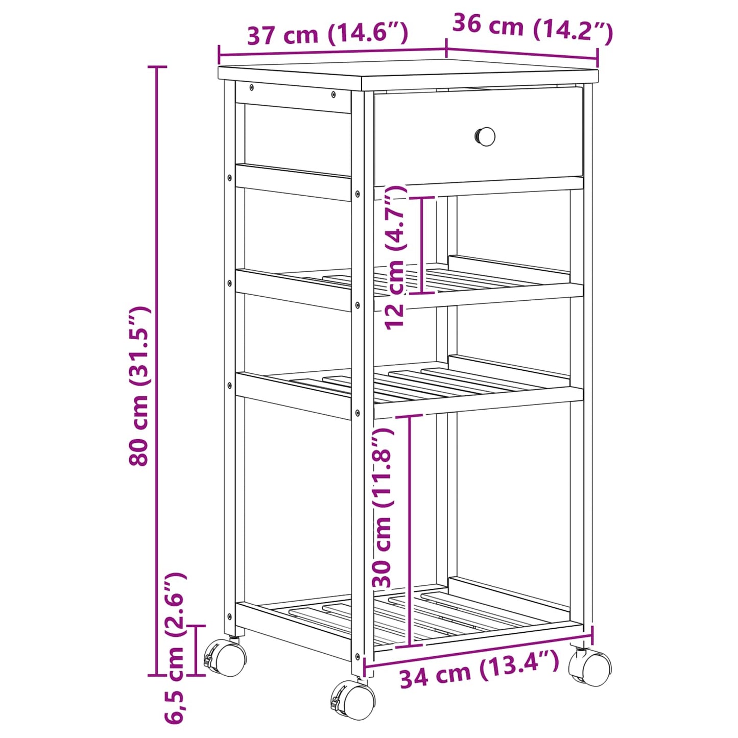Keukentrolley met Wielen Naturel 37 x 36 x 80 cm Bamboe is nu te koop bij PeponiXL, paradijselijk wonen!