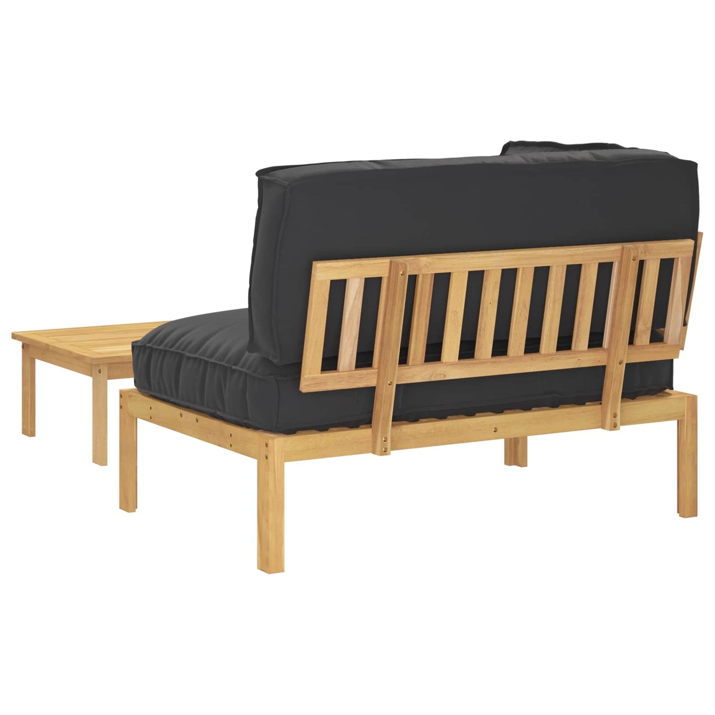 Bankstel met kussen Effen 2 pcs Zwart Massief Acaciahout is nu te koop bij PeponiXL, paradijselijk wonen!