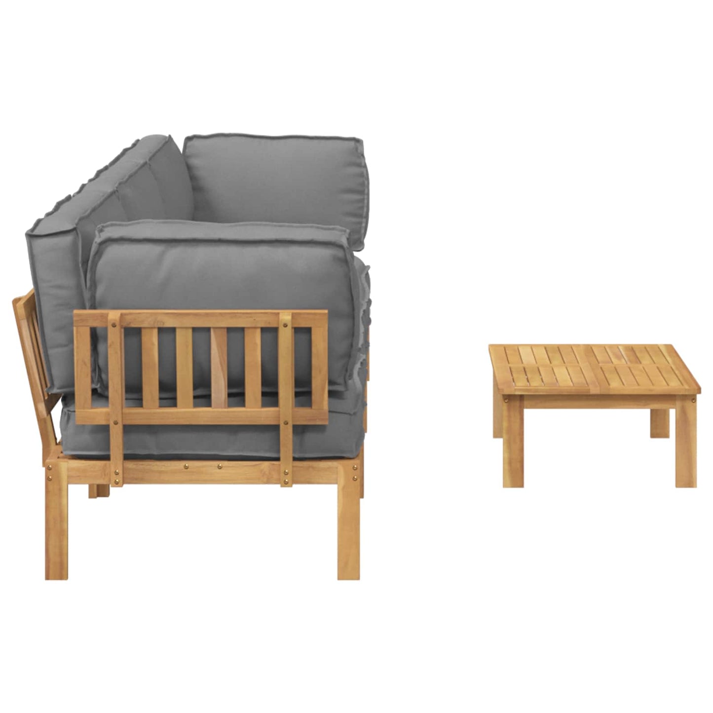 Bankstel met kussen Effen 4 pcs Grijs Massief Acaciahout