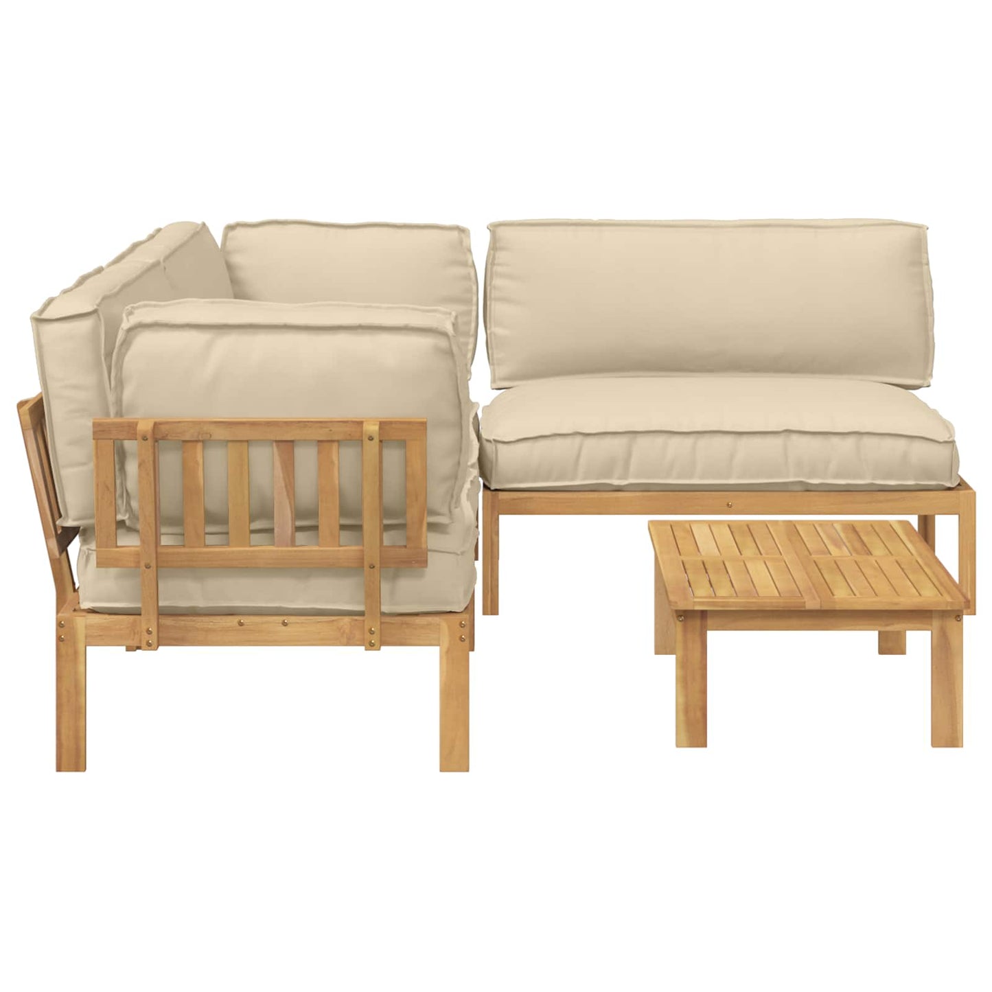 Bankstel met kussen Effen 4 pcs Beige Massief Acaciahout